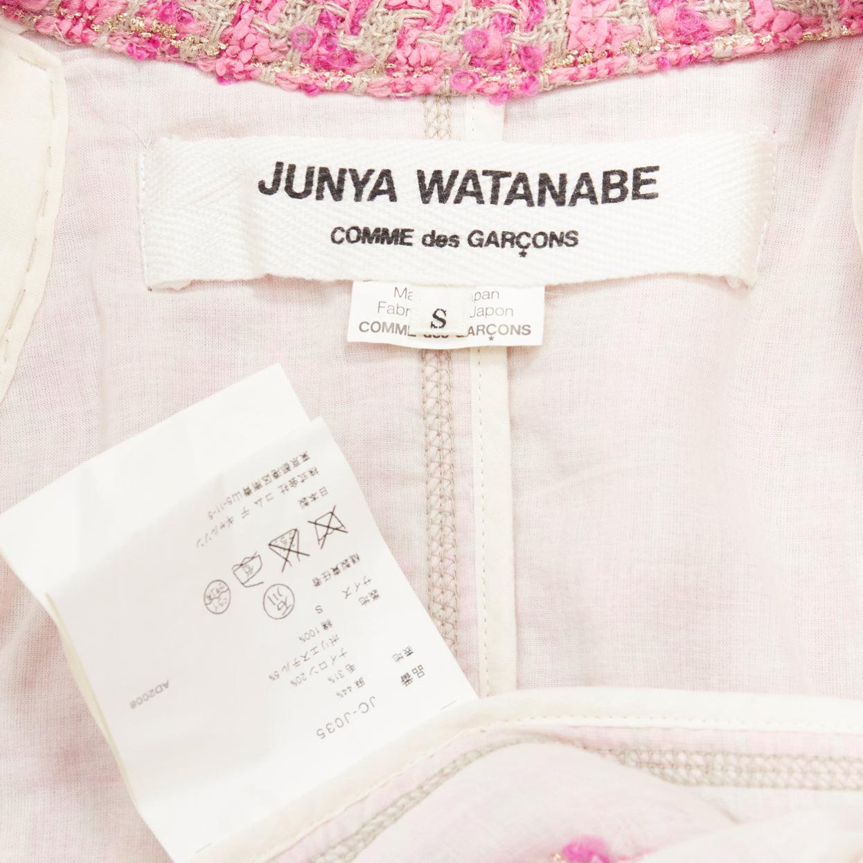 JUNYA WATANABE 2008 pink distressed tweed fitted cropped jacket S For Sale 4