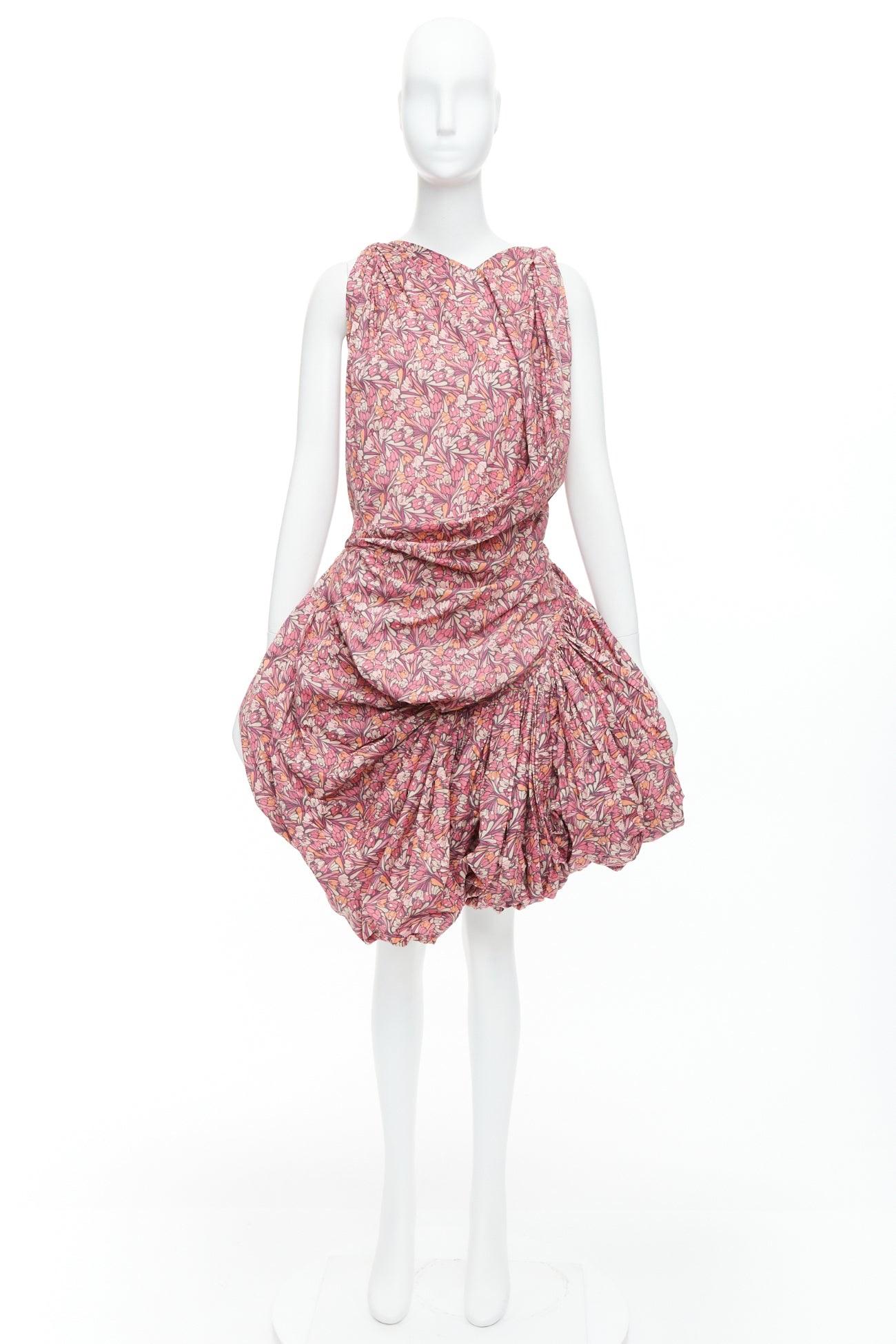 JUNYA WATANABE 2008 pink floral print deconstructed ruffle drape bundle dress S 7