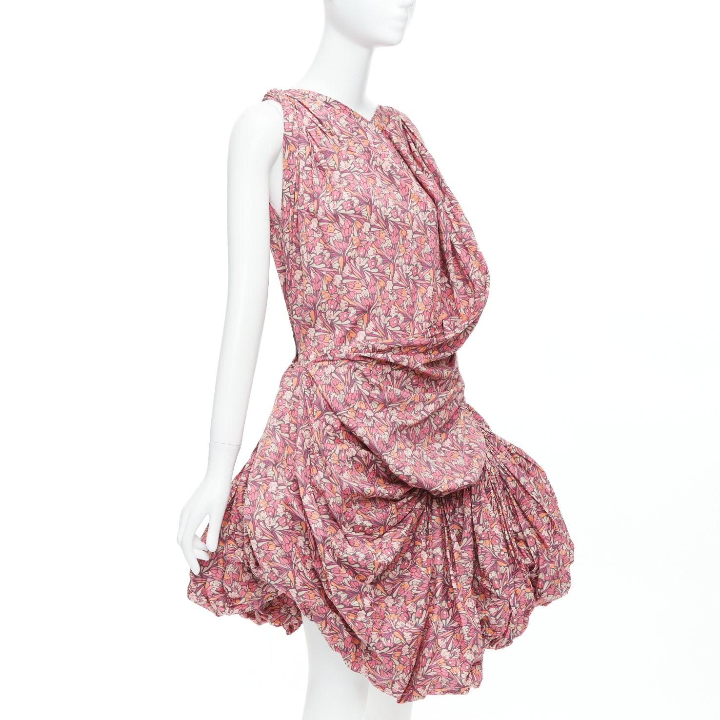 Brown JUNYA WATANABE 2008 pink floral print deconstructed ruffle drape bundle dress S