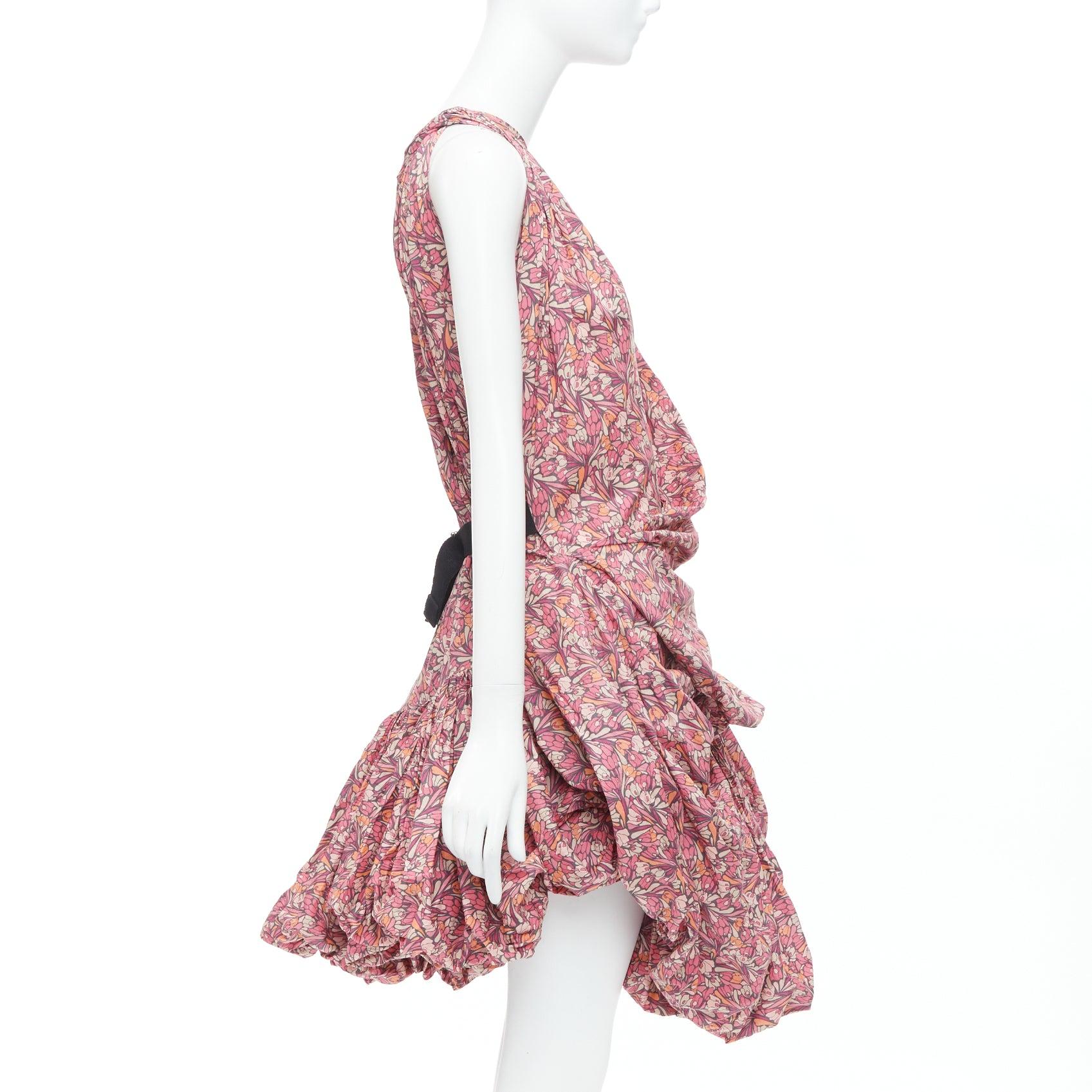 JUNYA WATANABE 2008 pink floral print deconstructed ruffle drape bundle dress S In Excellent Condition In Hong Kong, NT