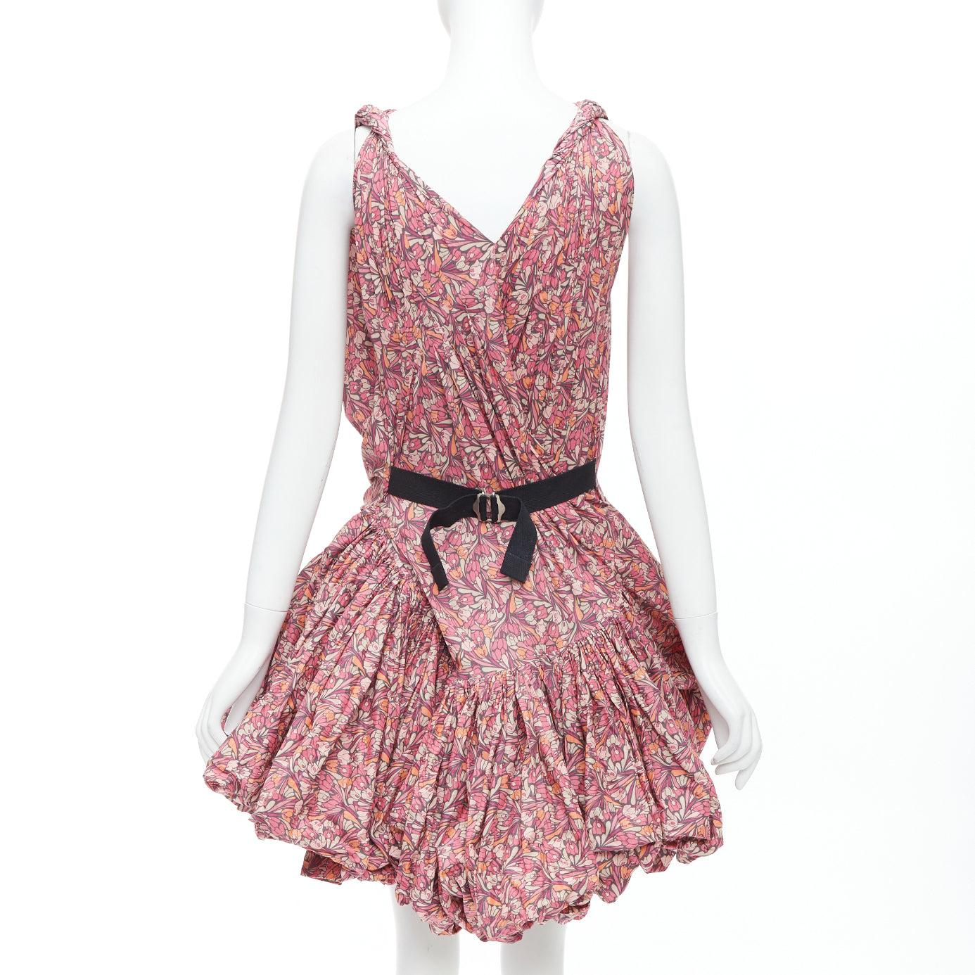Women's JUNYA WATANABE 2008 pink floral print deconstructed ruffle drape bundle dress S