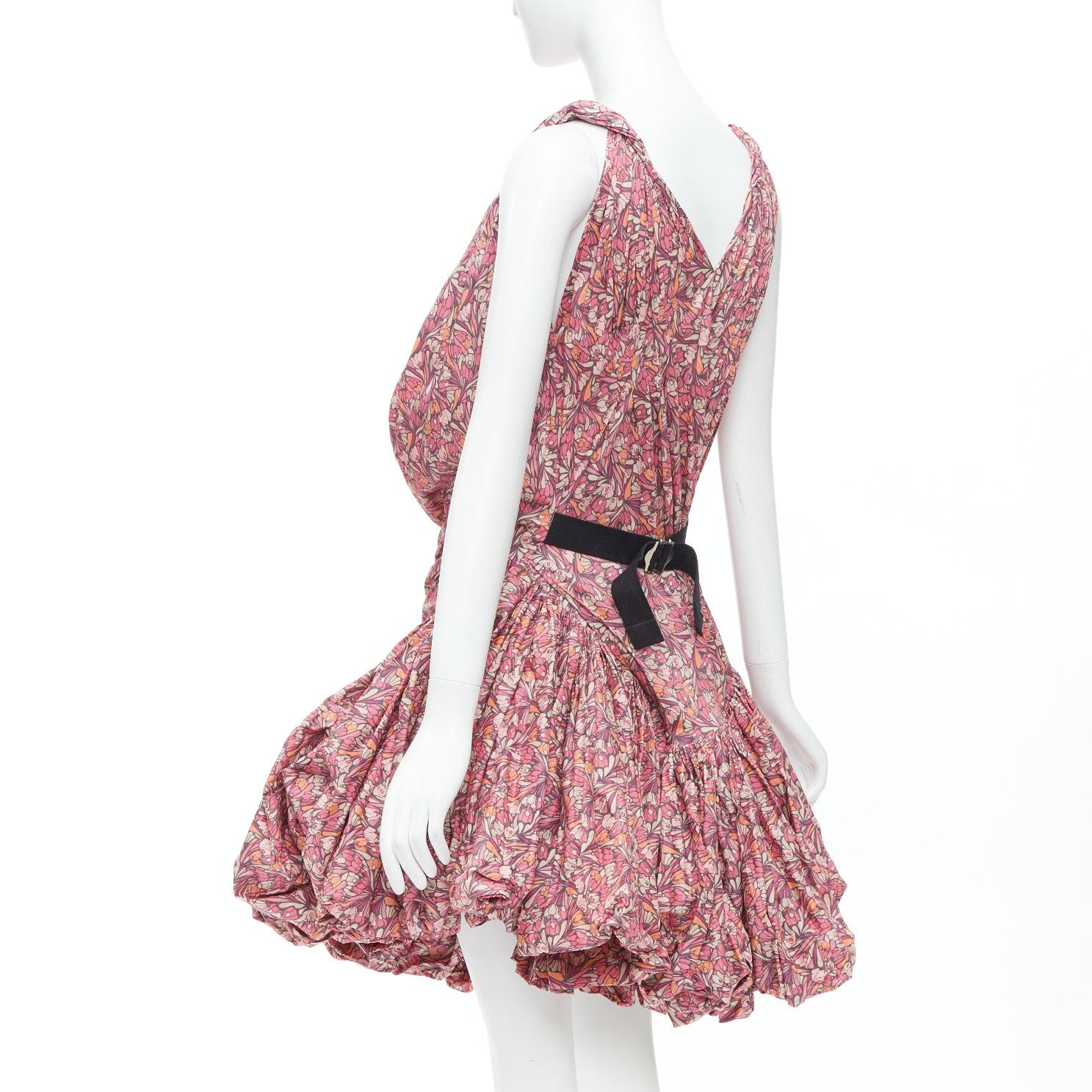 JUNYA WATANABE 2008 pink floral print deconstructed ruffle drape bundle dress S 1