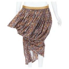 JUNYA WATANABE 2008 Runway brown navy floral gold chain draped skirt M