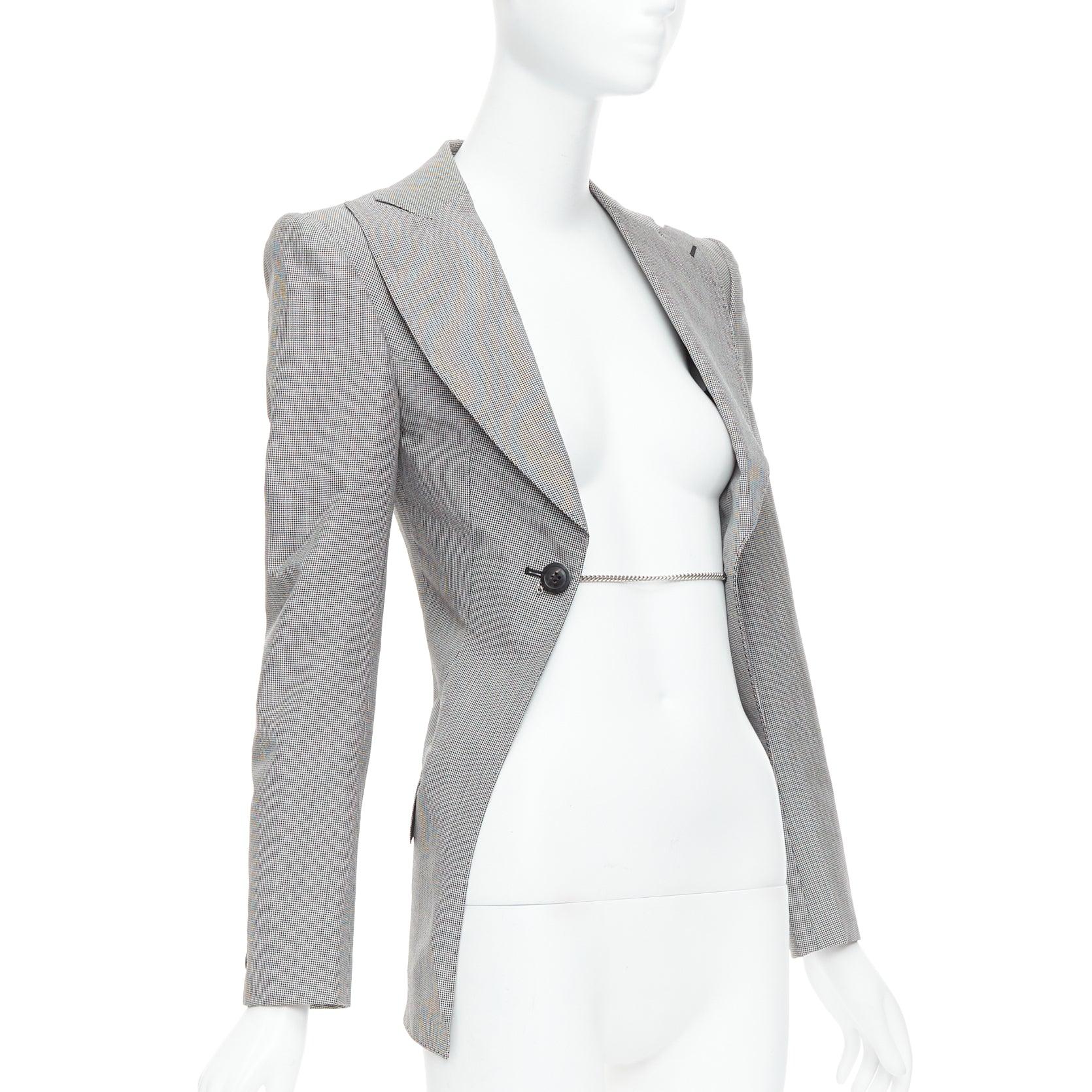Gray JUNYA WATANABE 2009 grey wool blend houndstooth cutaway blazer jacket S For Sale