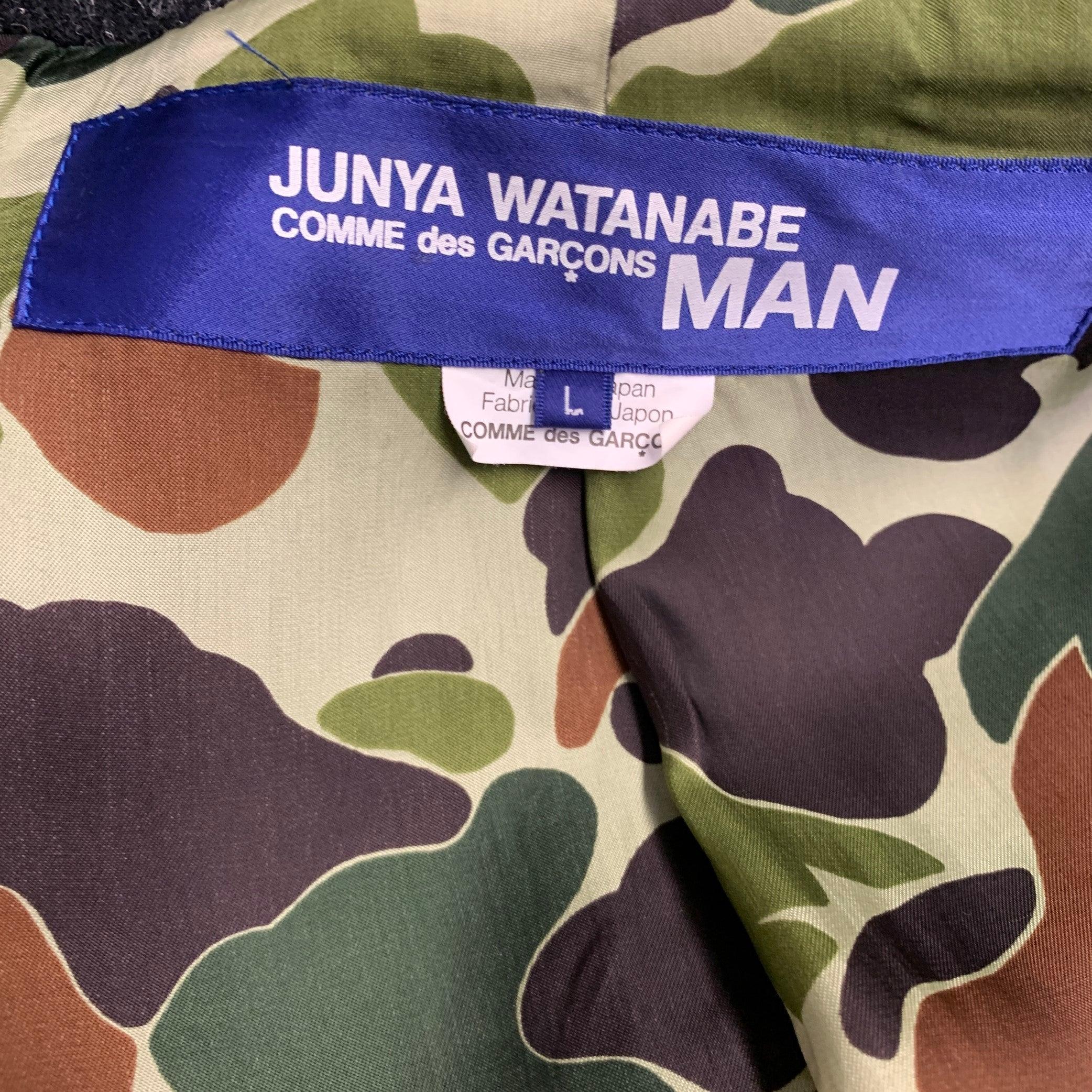 Junya Watanabe 2010 Taglia L Cappotto sportivo in lana grigia e nera con risvolto a punta in vendita 1