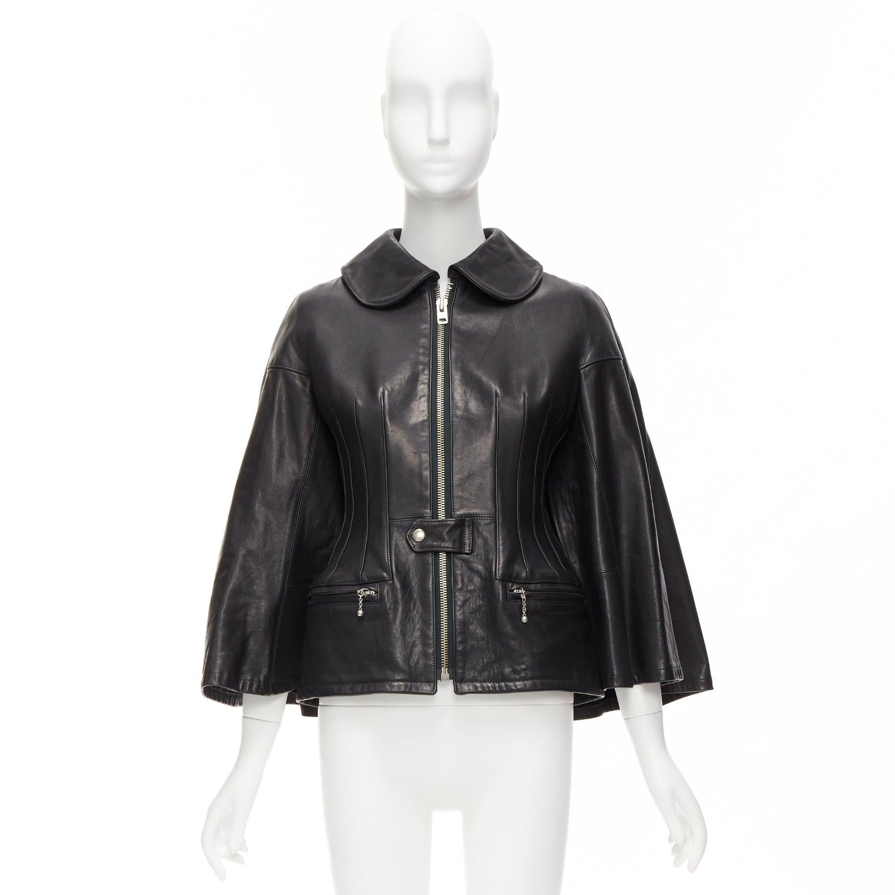 JUNYA WATANABE 2011 Runway black leather corset bodice cape sleeve jacket XS For Sale 6