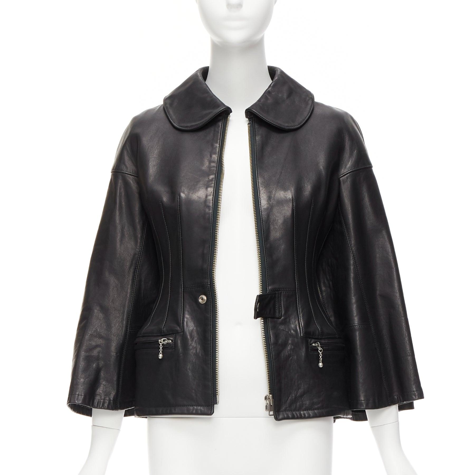 JUNYA WATANABE 2011 Runway black leather corset bodice cape sleeve jacket XS In Good Condition For Sale In Hong Kong, NT