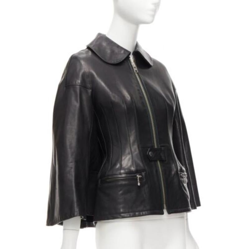 JUNYA WATANABE 2011 Runway black leather corset bodice cape sleeve jacket XS In Good Condition In Hong Kong, NT