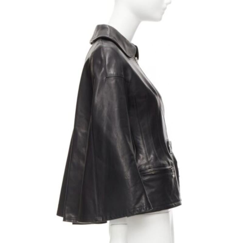 Women's JUNYA WATANABE 2011 Runway black leather corset bodice cape sleeve jacket XS