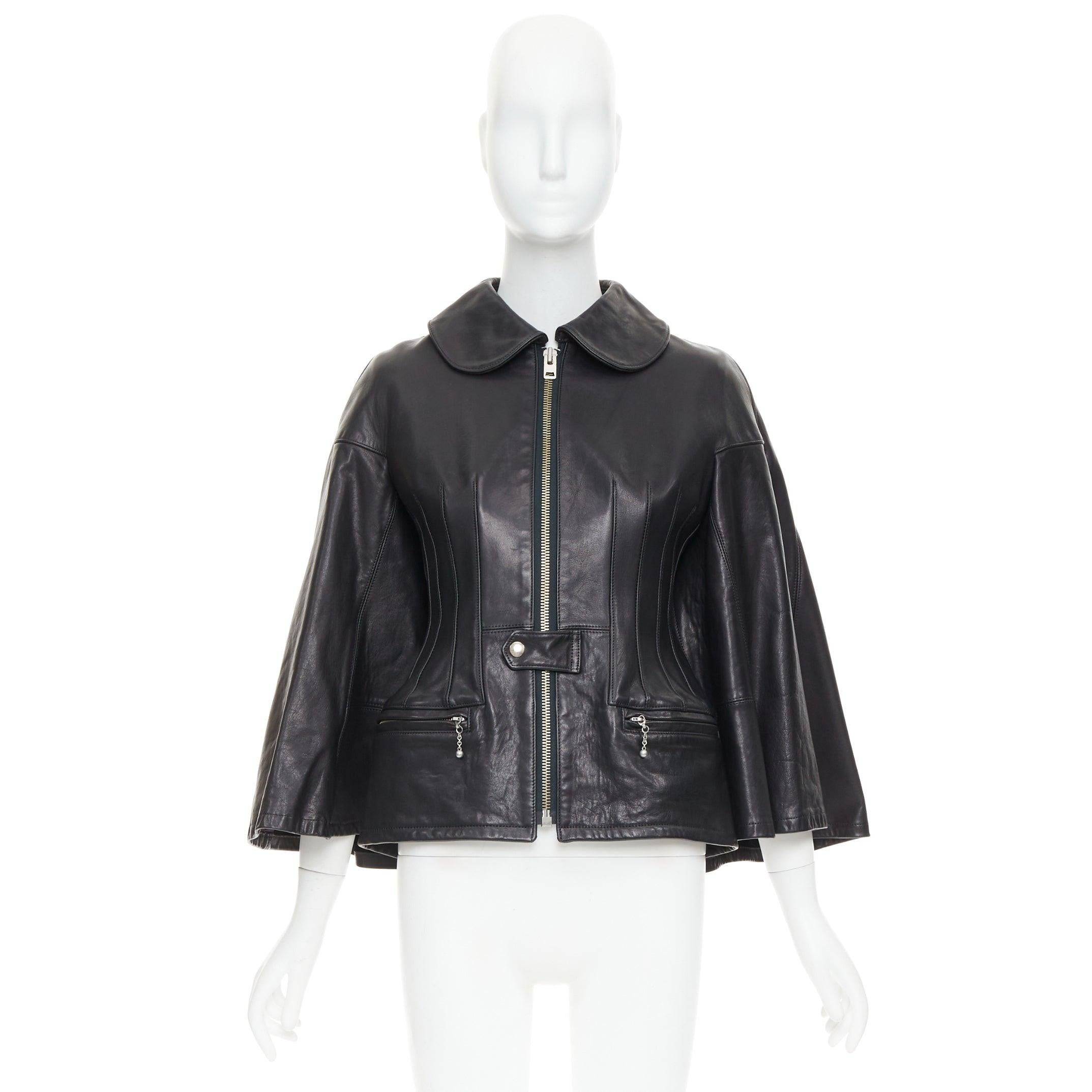 JUNYA WATANABE 2011 Runway black leather pleated corset caped jacket XS For Sale 5