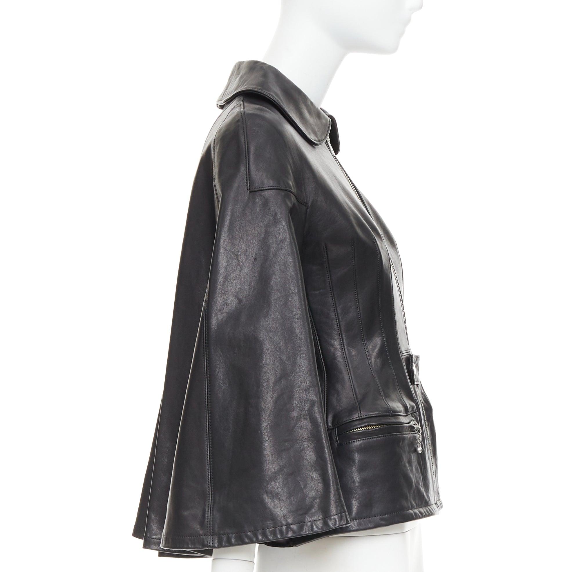Women's JUNYA WATANABE 2011 Runway black leather pleated corset caped jacket XS For Sale