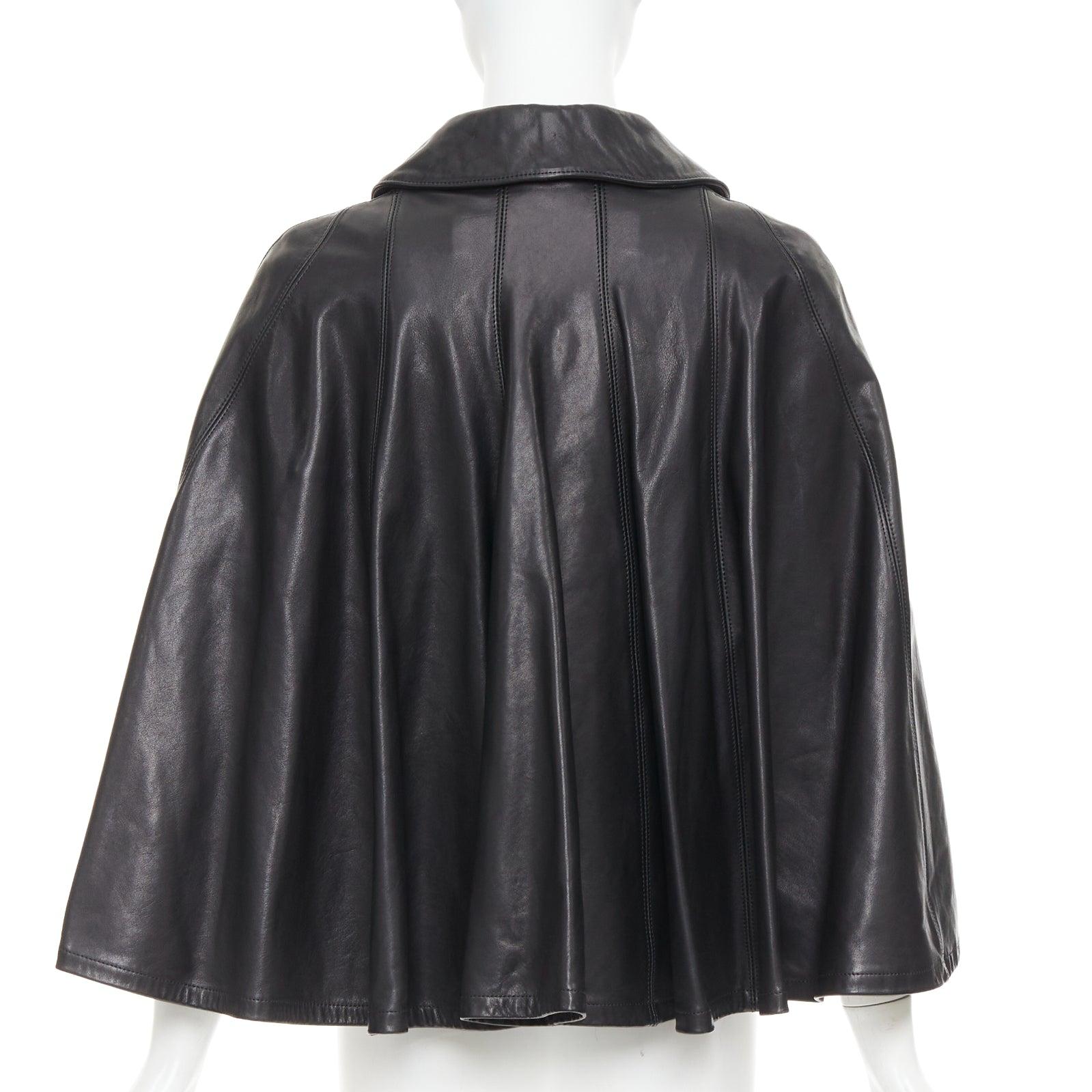 JUNYA WATANABE 2011 Runway black leather pleated corset caped jacket XS For Sale 1
