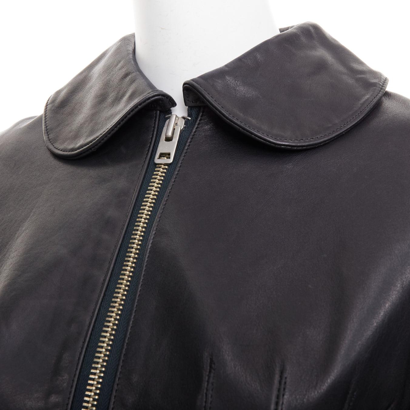 JUNYA WATANABE 2011 Runway black leather pleated corset caped jacket XS For Sale 2
