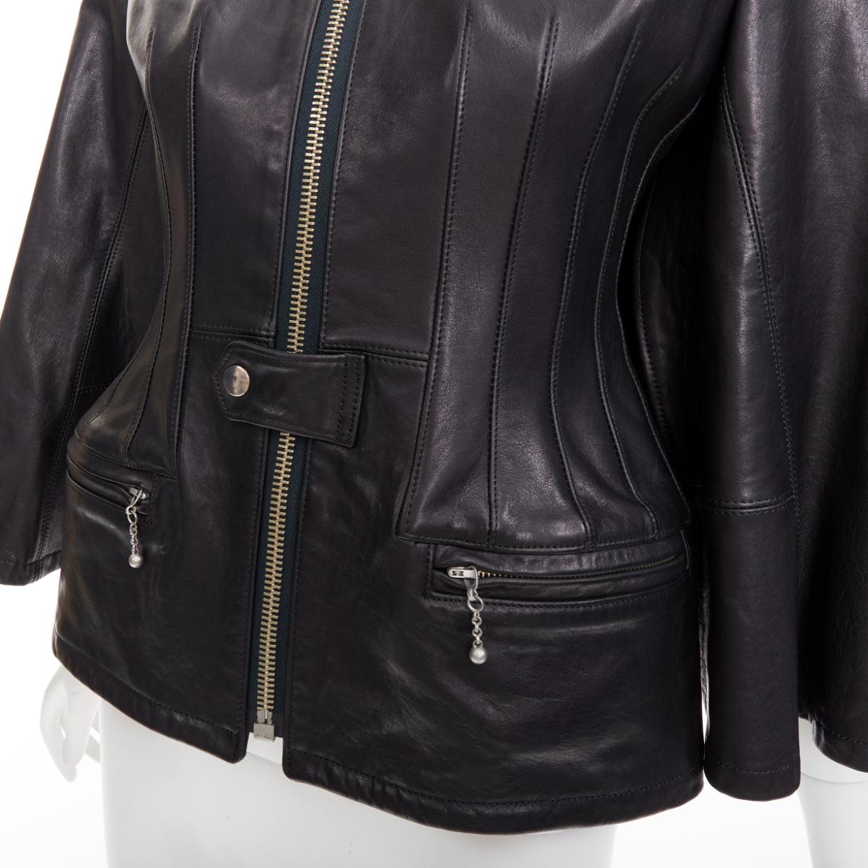 JUNYA WATANABE 2011 Runway black leather pleated corset caped jacket XS For Sale 3