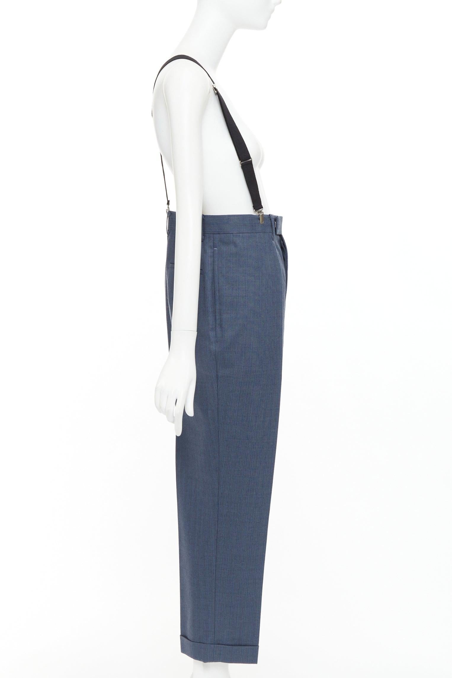 Gris Junya Watanabe 2012 pantalon harem taille haute à pinces en laine bleue M en vente