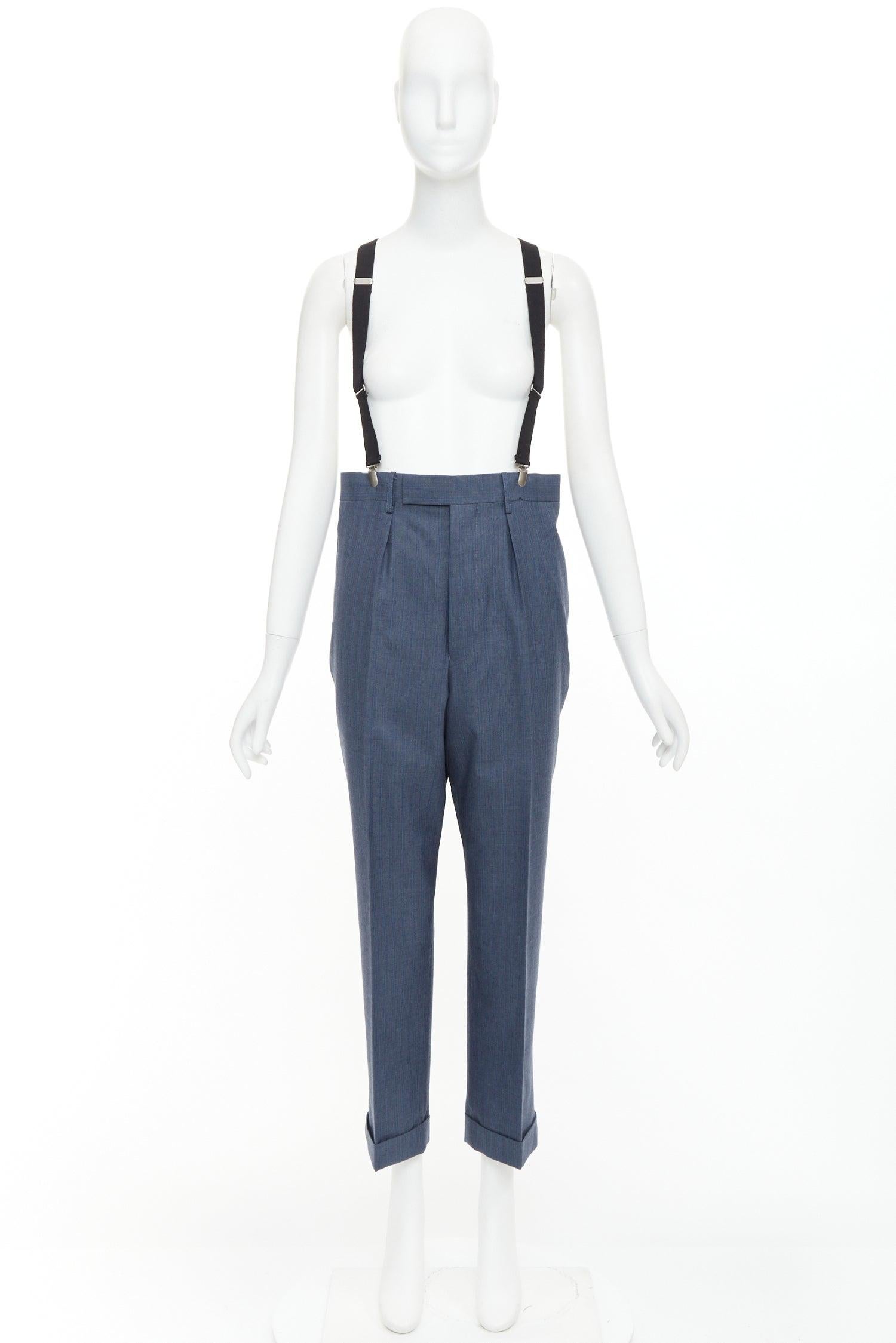 Junya Watanabe 2012 pantalon harem taille haute à pinces en laine bleue M en vente 2