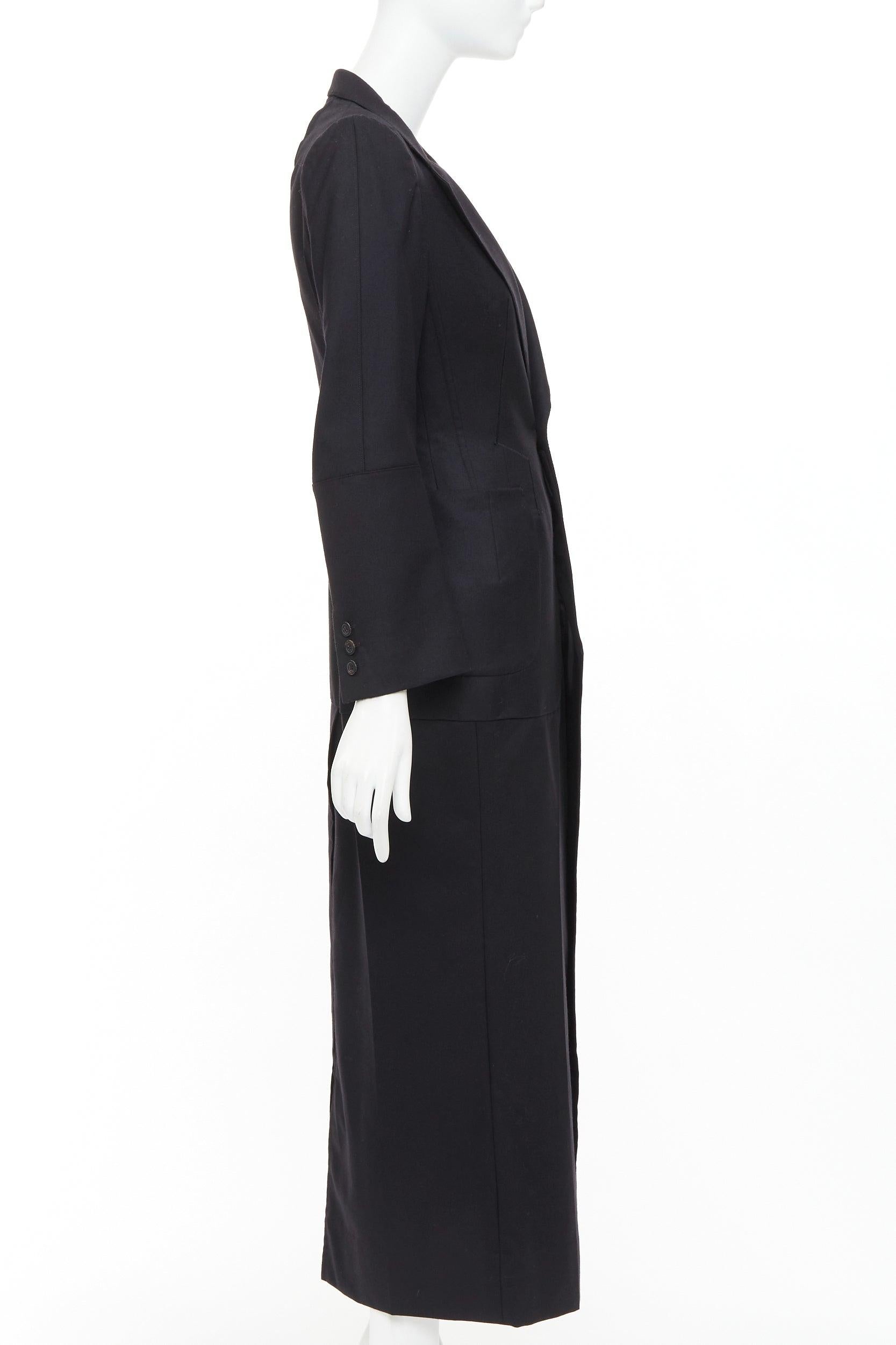 Nero JUNYA WATANABE 2012 Runway black wool deconstruced panelled long fitted coat S in vendita