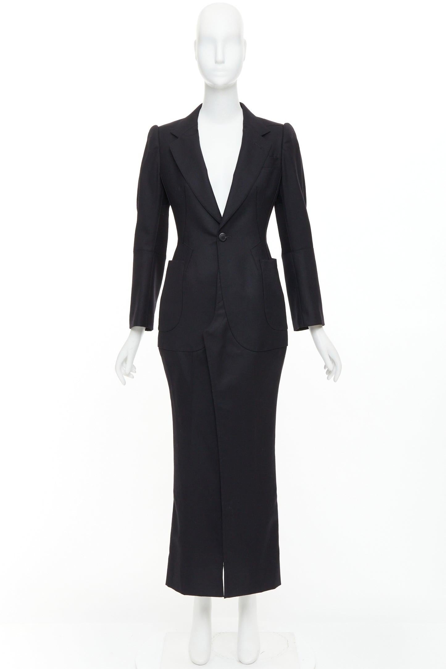 JUNYA WATANABE 2012 Runway black wool deconstruced panelled long fitted coat S In condizioni Nuovo in vendita a Hong Kong, NT