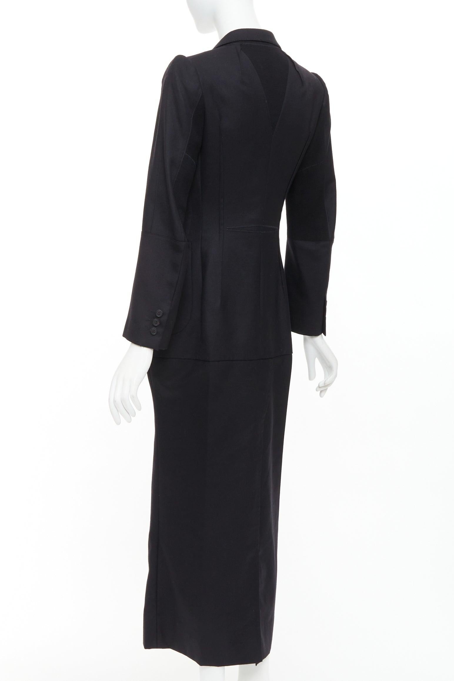 Donna JUNYA WATANABE 2012 Runway black wool deconstruced panelled long fitted coat S in vendita