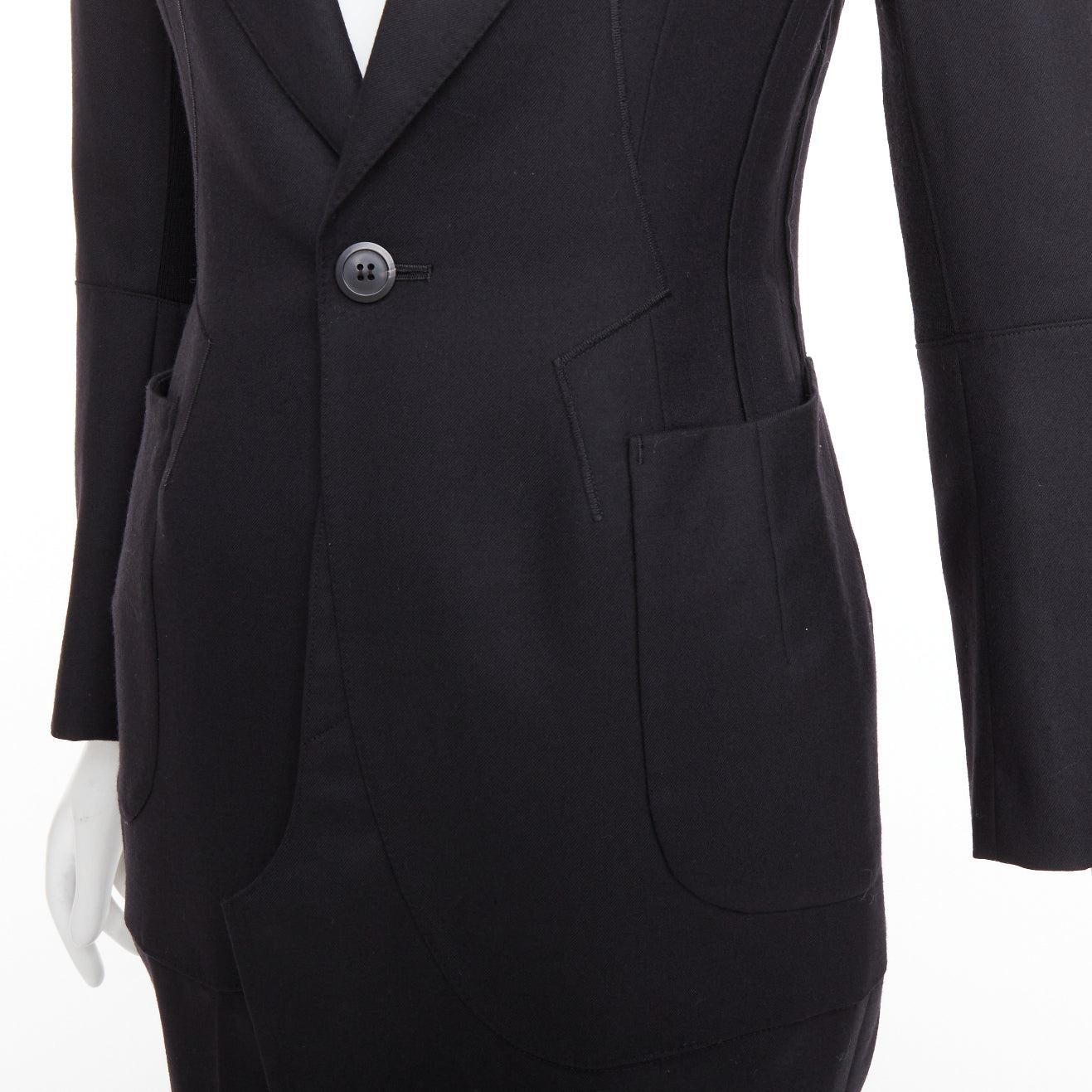 JUNYA WATANABE 2012 Runway black wool deconstruced panelled long fitted coat S in vendita 1