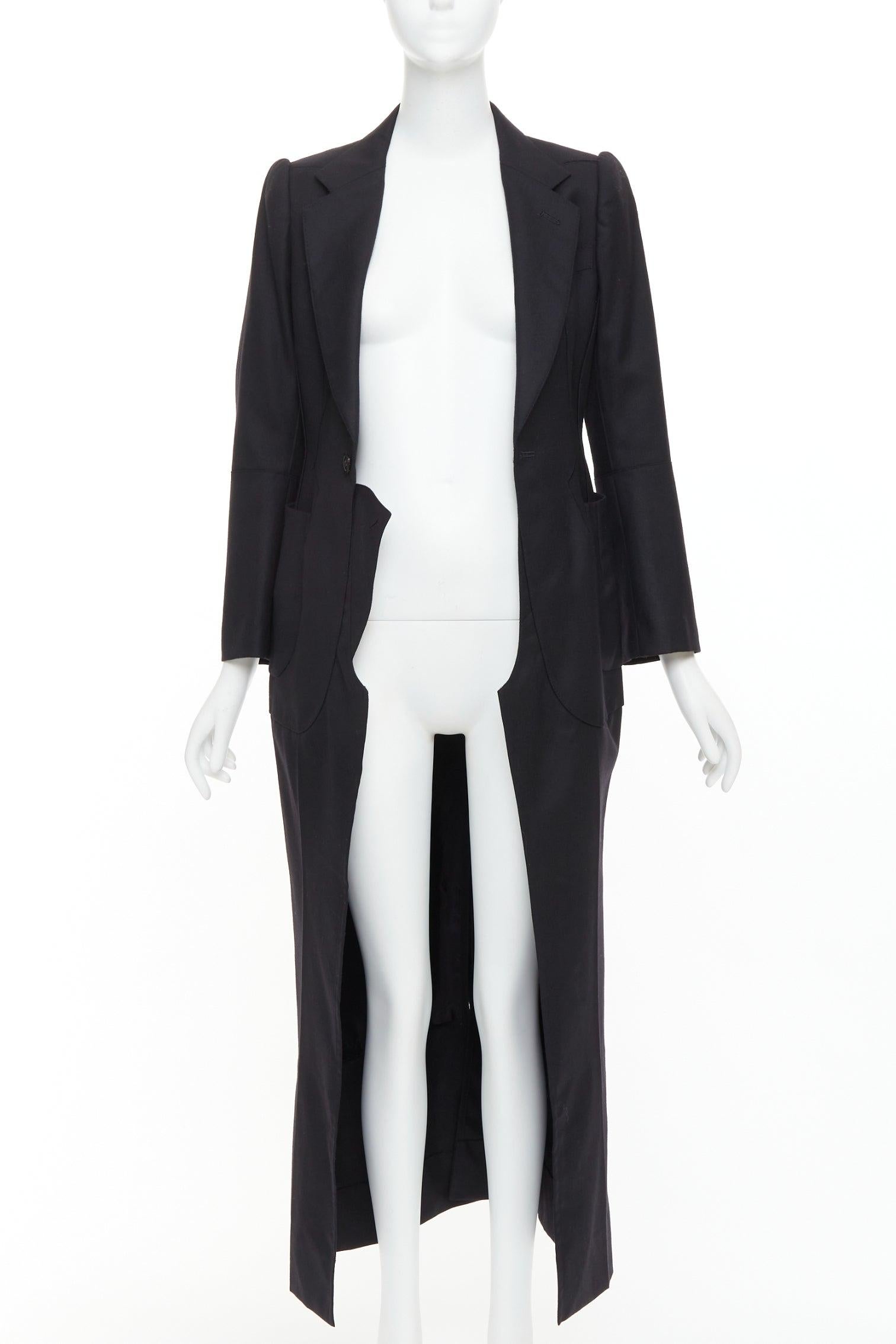 JUNYA WATANABE 2012 Runway black wool deconstruced panelled long fitted coat S in vendita 3