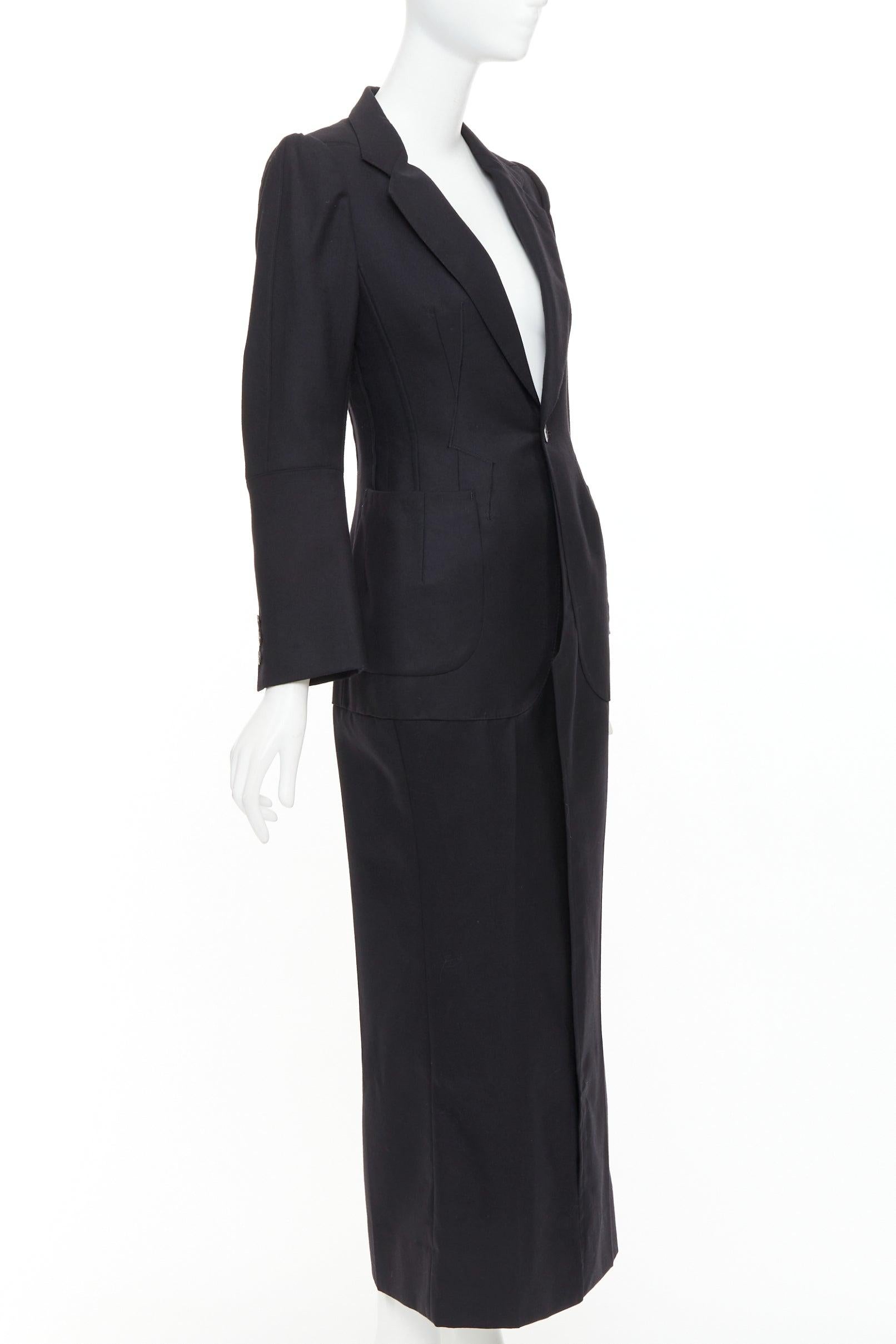 JUNYA WATANABE 2012 Runway black wool deconstruced panelled long fitted coat S in vendita 4