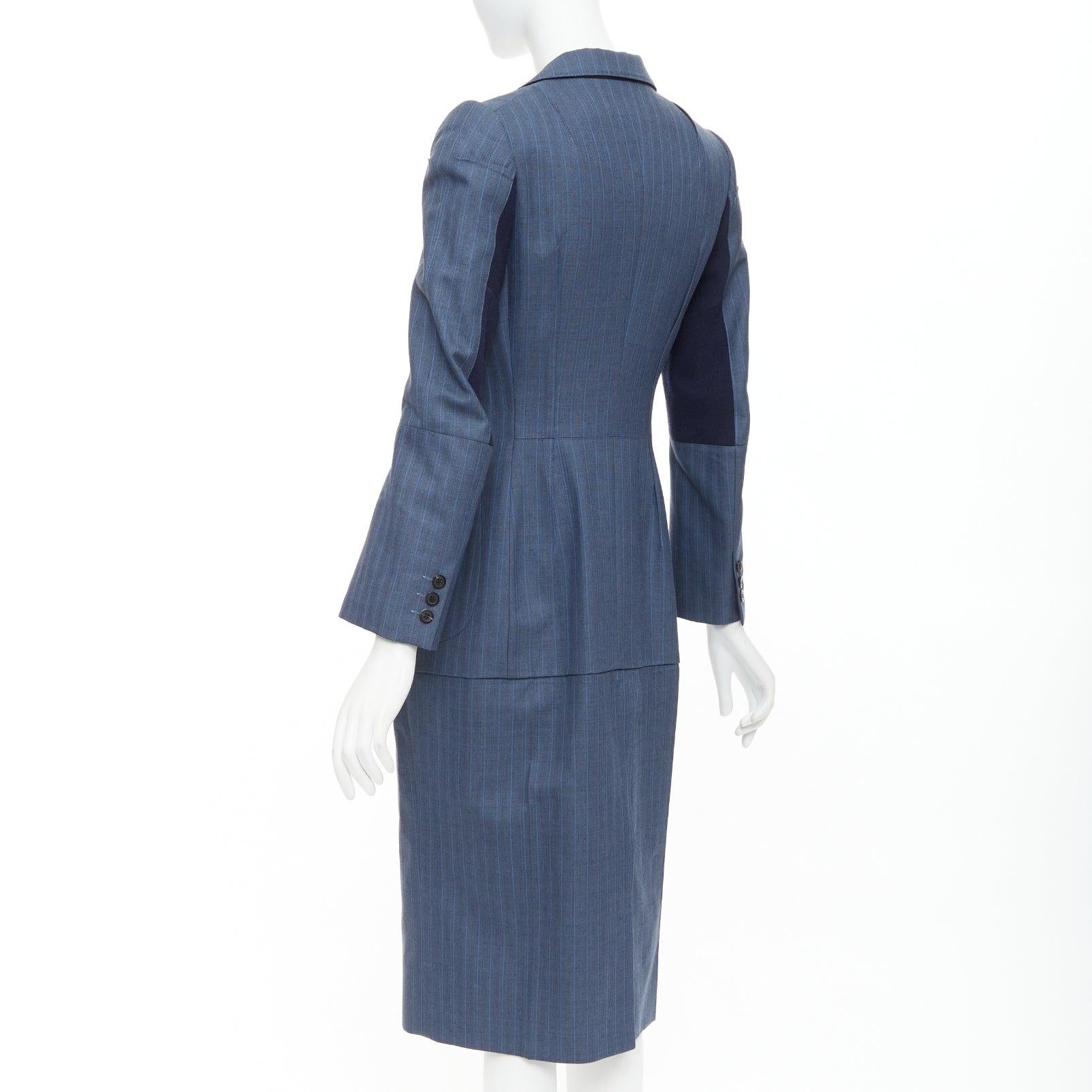 JUNYA WATANABE 2012 Runway blue wool pinstriped tromp loeil seam long coat S in vendita 5