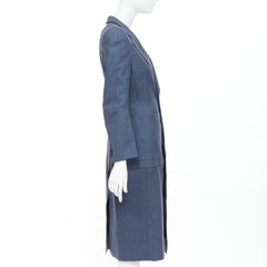 JUNYA WATANABE 2012 Laufsteg blaue Wolle Nadelstreifen Tromp Loeil Naht langer Mantel S