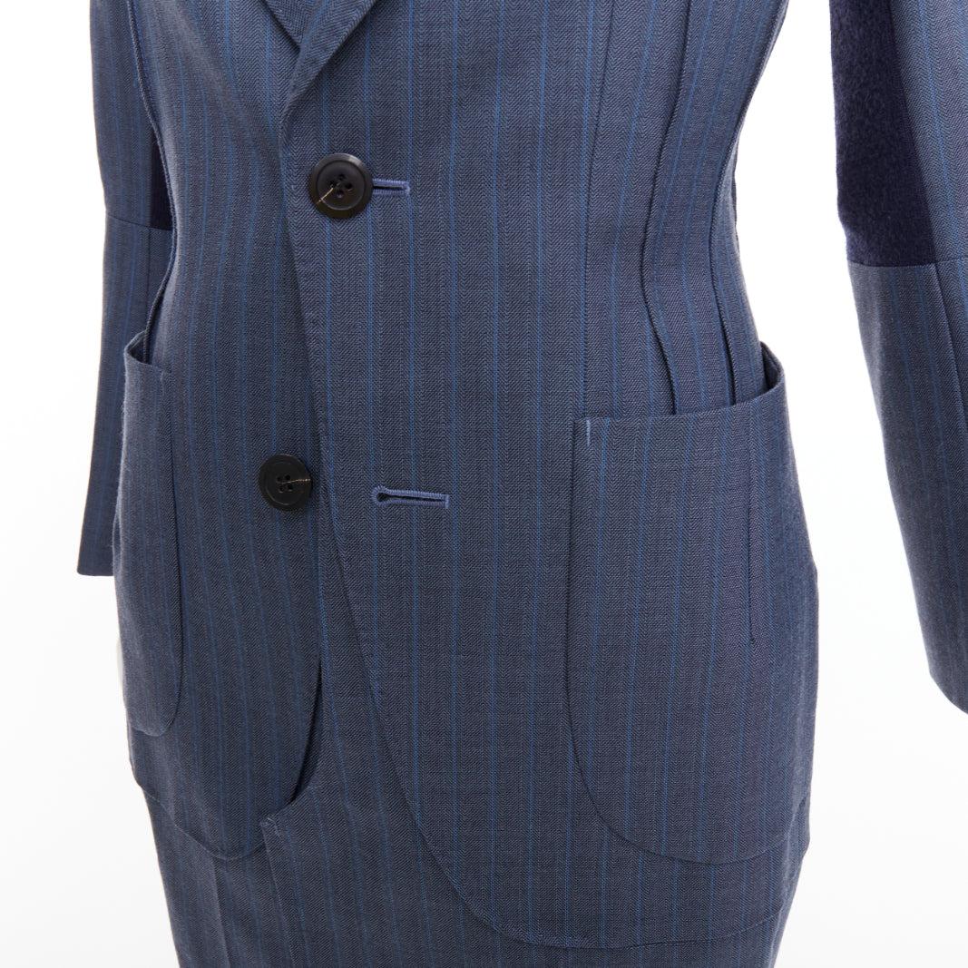 Grigio JUNYA WATANABE 2012 Runway blue wool pinstriped tromp loeil seam long coat S in vendita