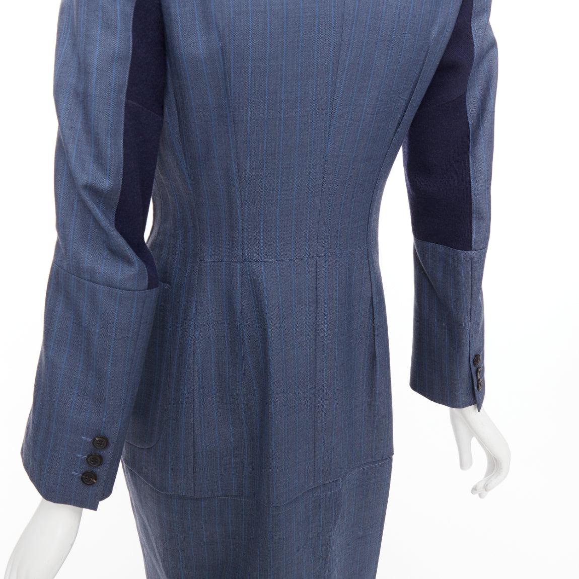 JUNYA WATANABE 2012 Runway blue wool pinstriped tromp loeil seam long coat S In condizioni Nuovo in vendita a Hong Kong, NT
