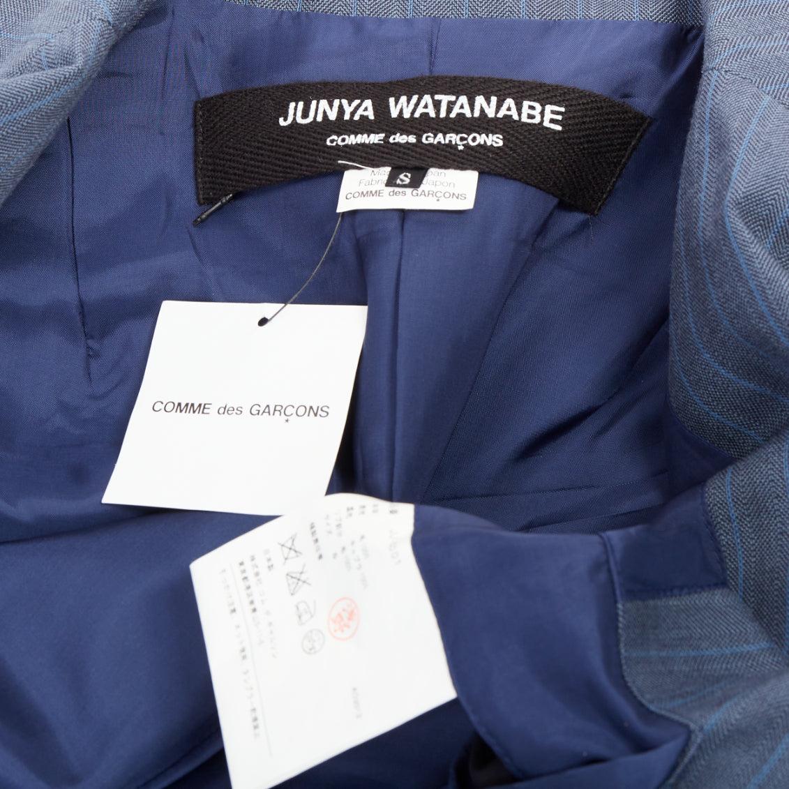 Donna JUNYA WATANABE 2012 Runway blue wool pinstriped tromp loeil seam long coat S in vendita