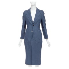 JUNYA WATANABE 2012 Laufsteg blaue Wolle Nadelstreifen Tromp Loeil Naht langer Mantel S