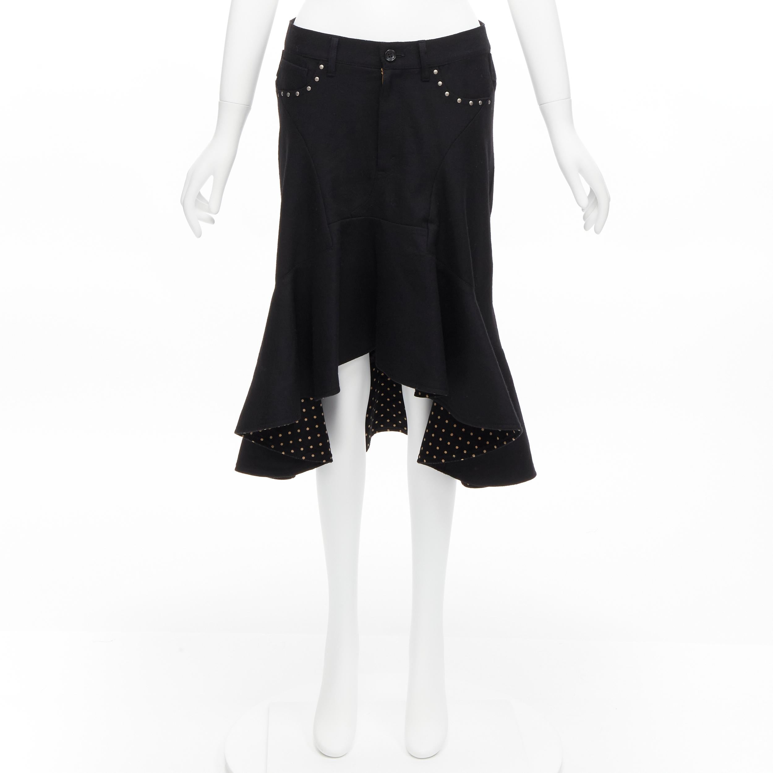 JUNYA WATANABE 2013 black studded pocket polka dot deconstructed flare skirt S For Sale 5