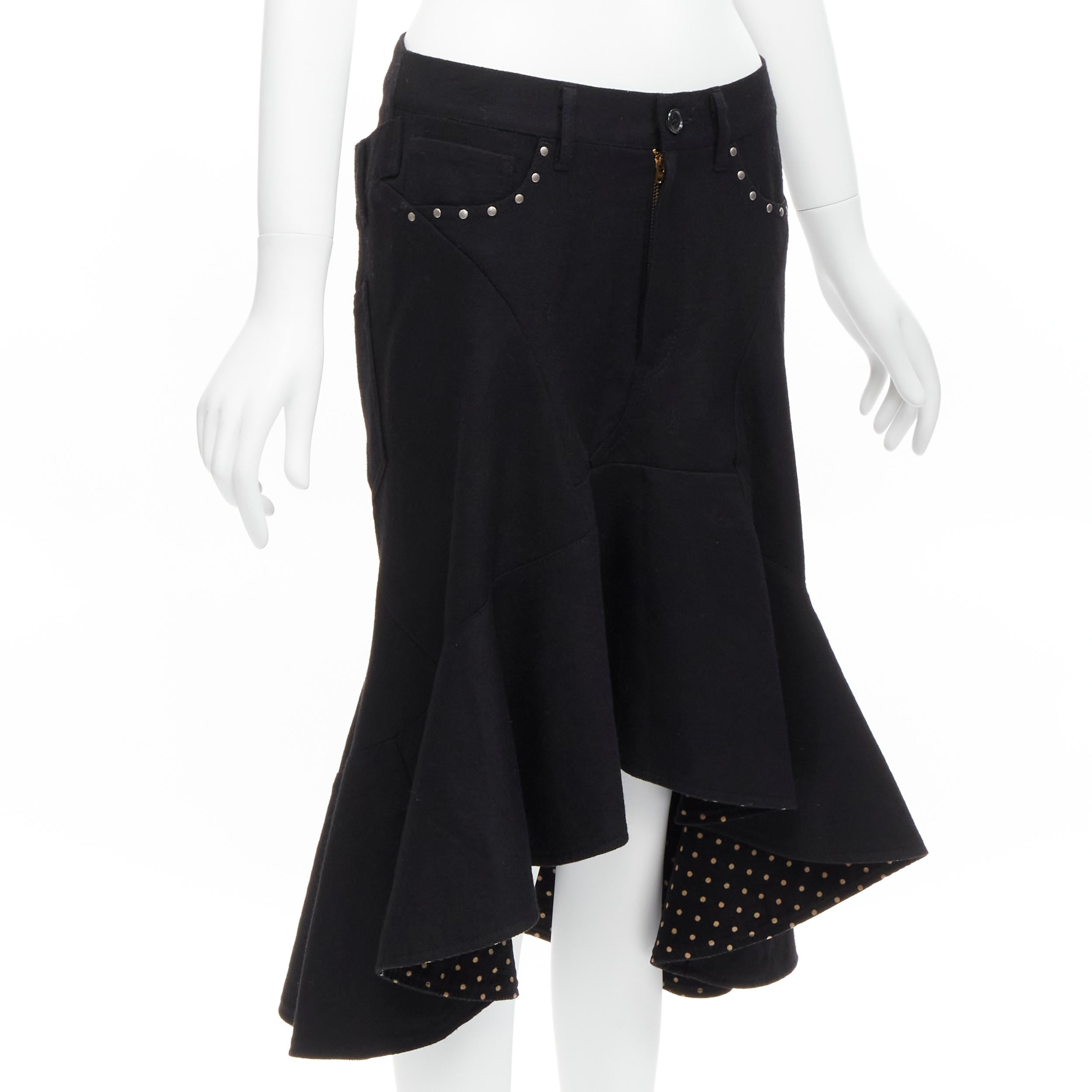 Black JUNYA WATANABE 2013 black studded pocket polka dot deconstructed flare skirt S For Sale
