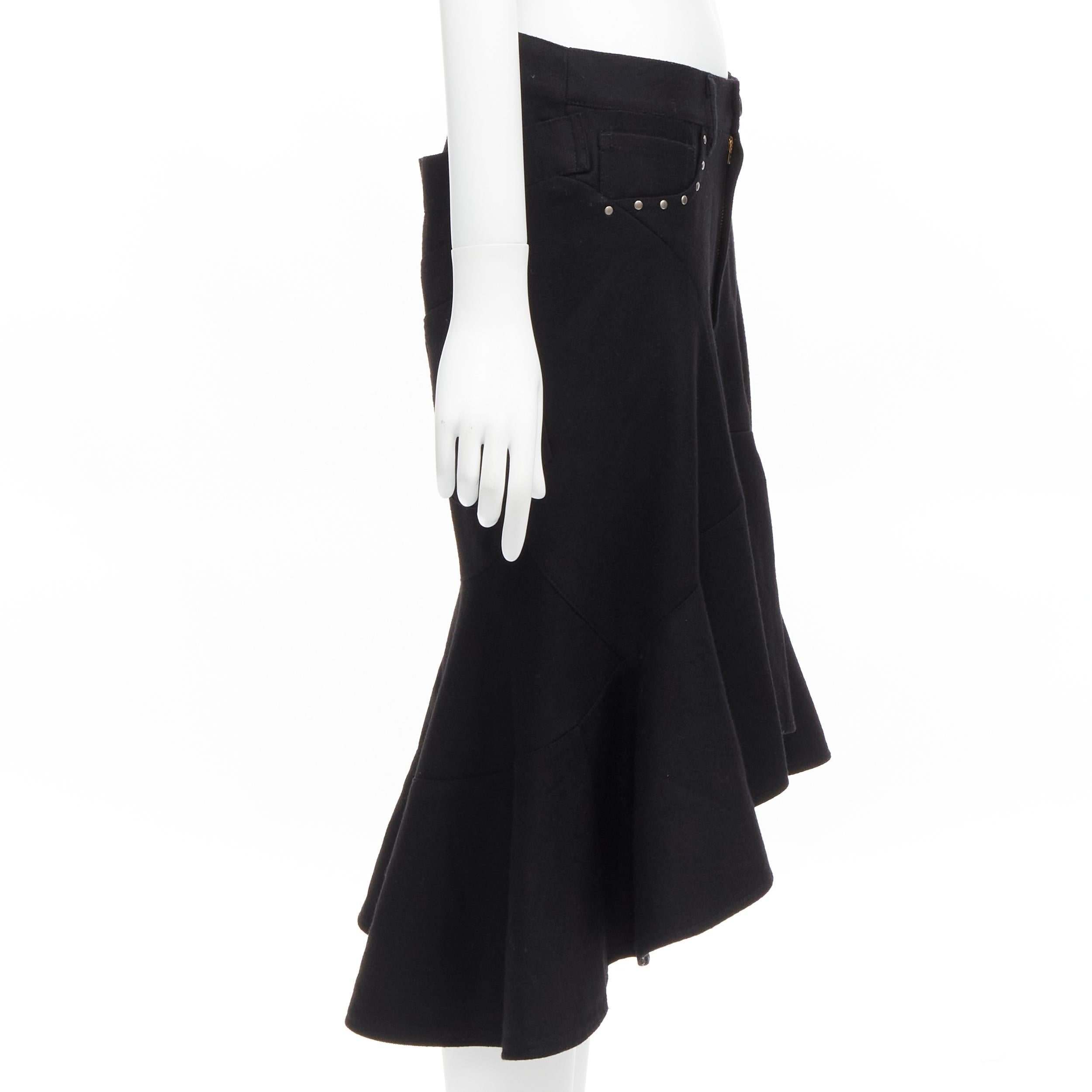 JUNYA WATANABE 2013 black studded pocket polka dot deconstructed flare skirt S In Excellent Condition For Sale In Hong Kong, NT