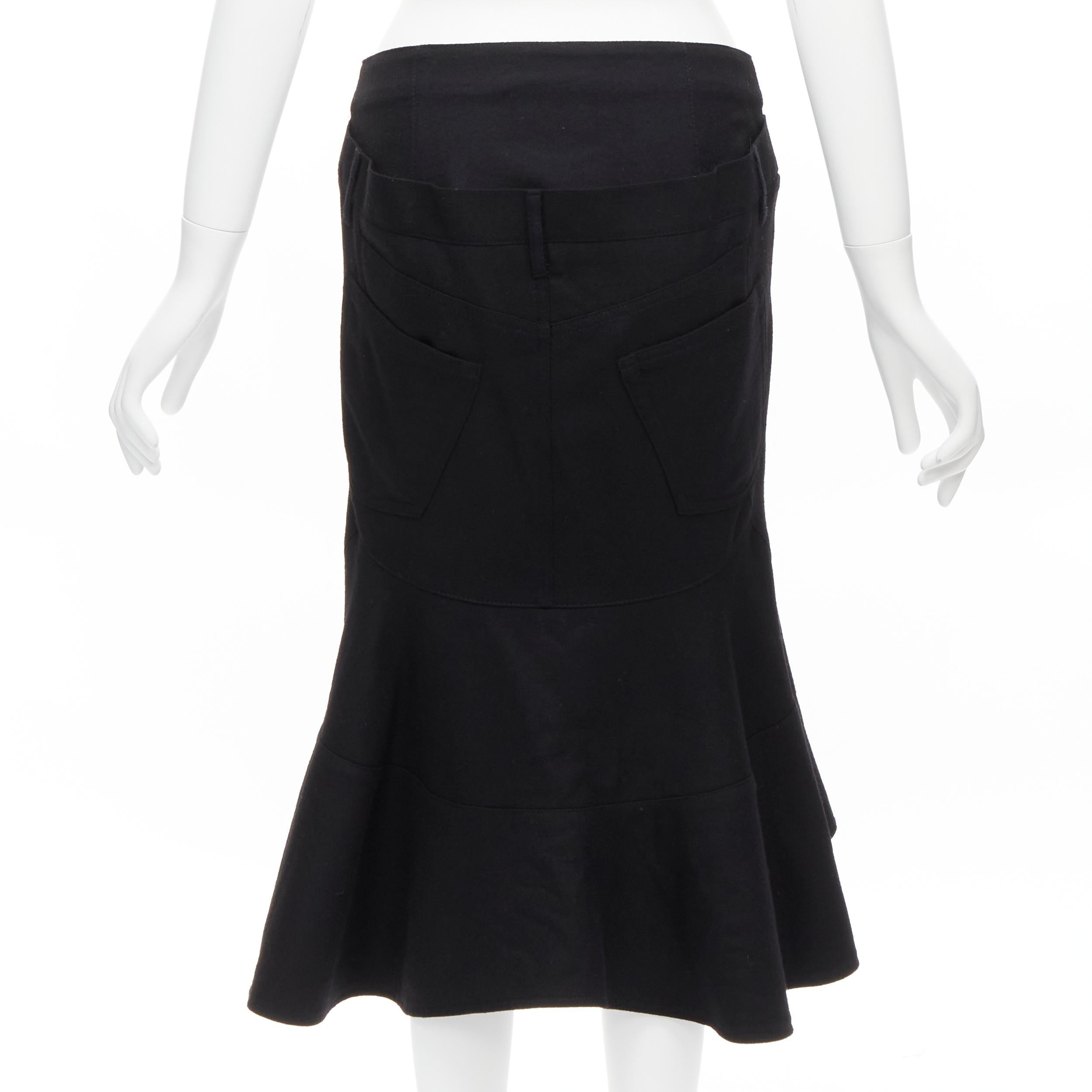Women's JUNYA WATANABE 2013 black studded pocket polka dot deconstructed flare skirt S For Sale