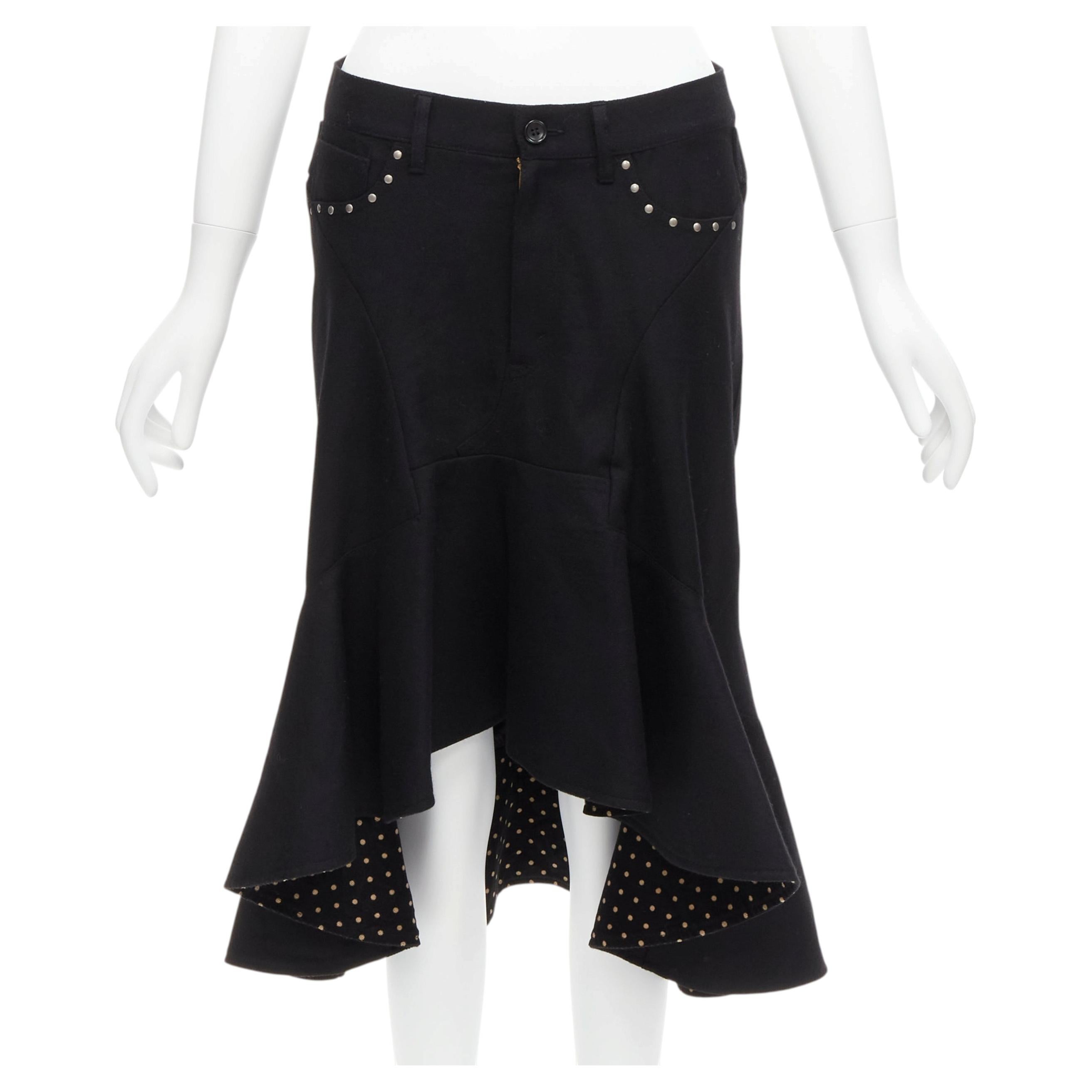 Pre-owned Junya Watanabe 2013 Black Studded Pocket Polka Dot Deconstructed Flare Skirt S