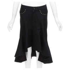 JUNYA WATANABE 2013 black studded pocket polka dot deconstructed flare skirt S