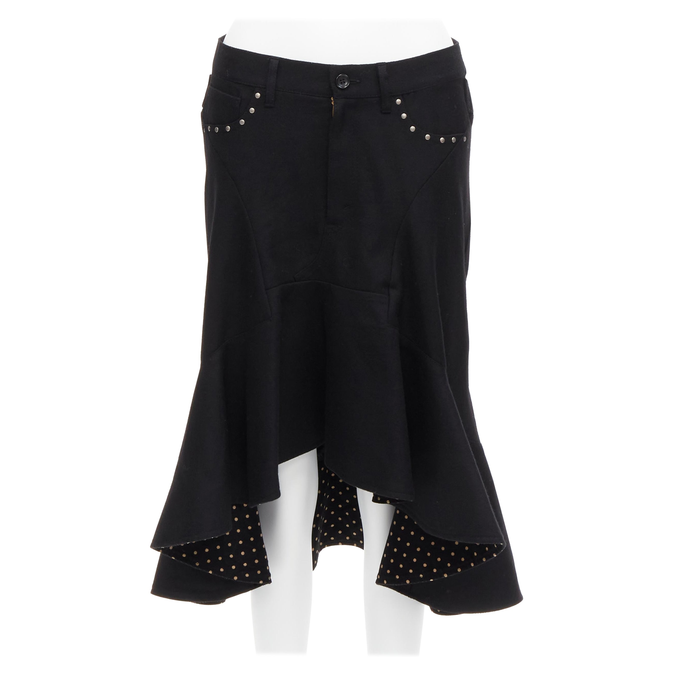JUNYA WATANABE 2013 falda acampanada negra con bolsillo de lunares y tachuelas S en venta
