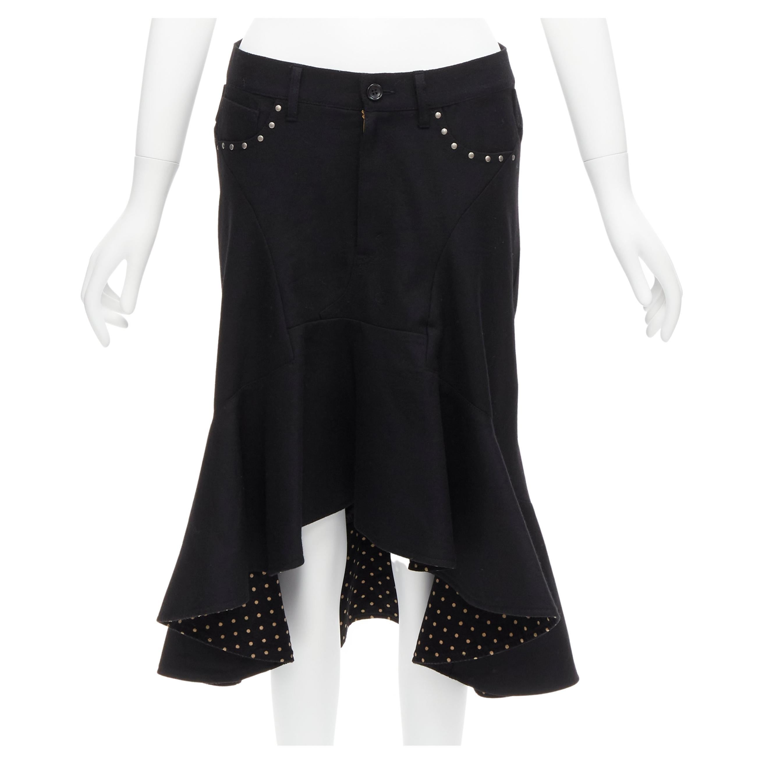 JUNYA WATANABE 2013 studded pocket polka dot lined deconstructed flare skirt S For Sale