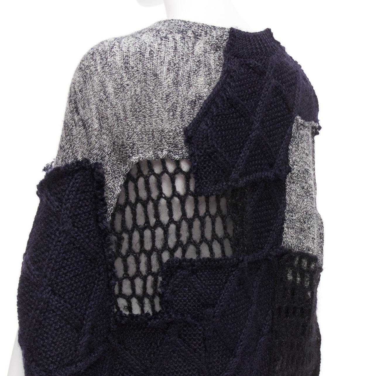 JUNYA WATANABE 2014 navy grey wool mohair blend patchwork loose knit cardigan M
Reference: EALU/A00011
Brand: Junya Watanabe
Collection: 2014
Material: Wool, Mohair, Blend
Color: Grey, Navy
Pattern: Solid
Closure: Pullover
Extra Details: Cape design