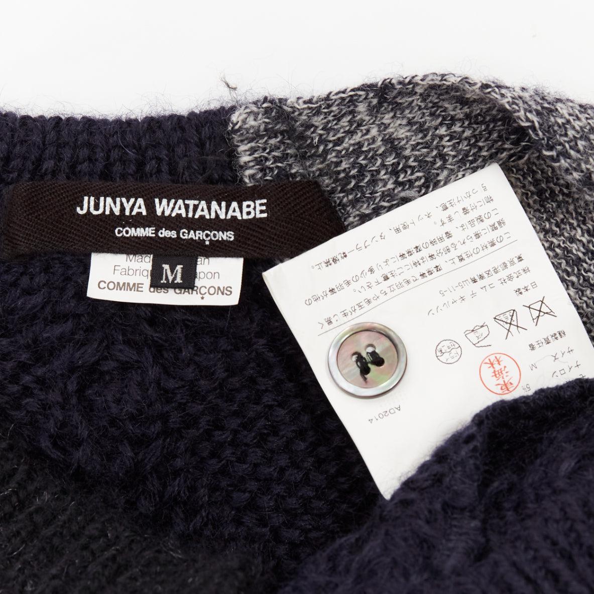 JUNYA WATANABE 2014 navy grey wool mohair blend patchwork loose knit cardigan M For Sale 4