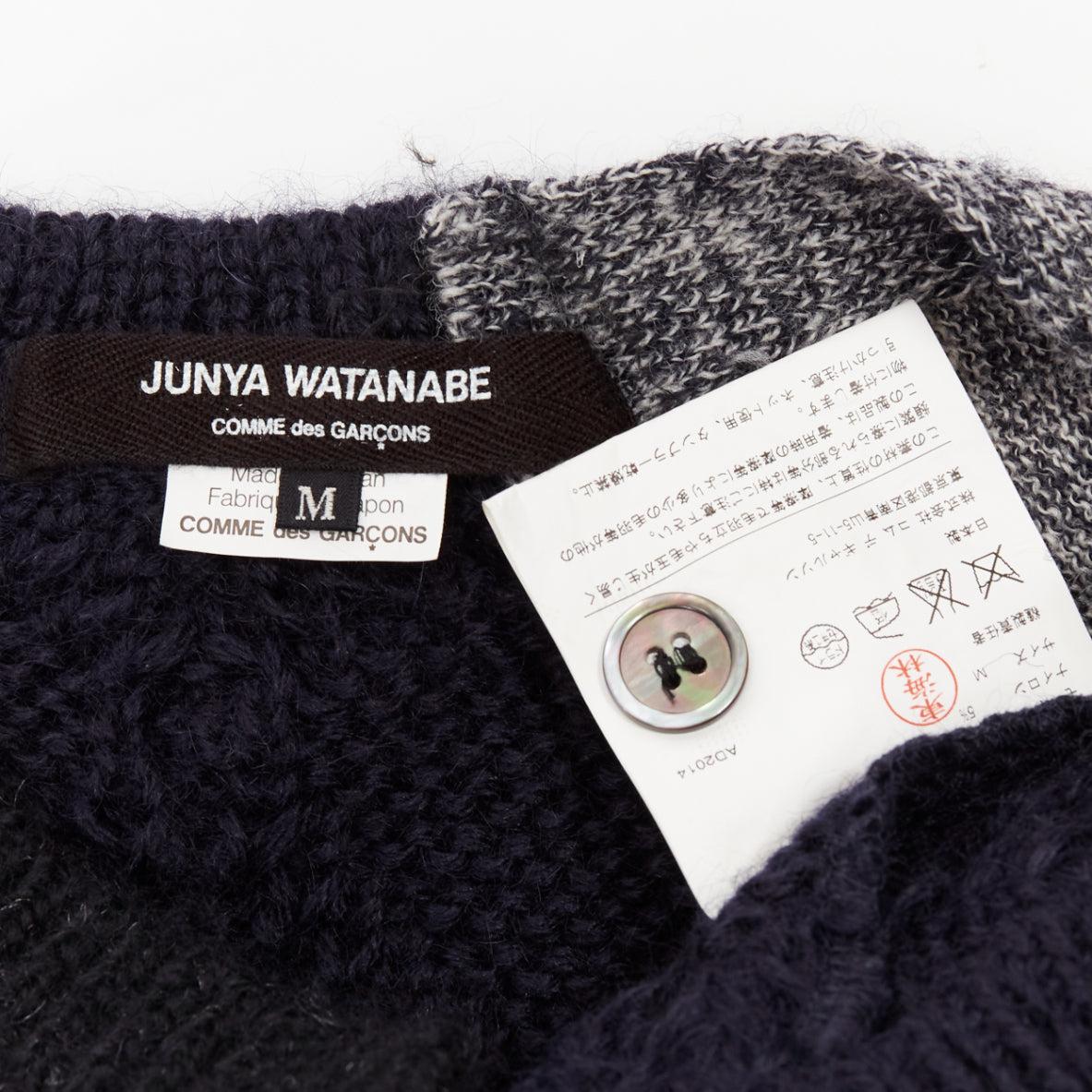JUNYA WATANABE 2014 navy grey wool mohair blend patchwork loose knit cardigan M en vente 3