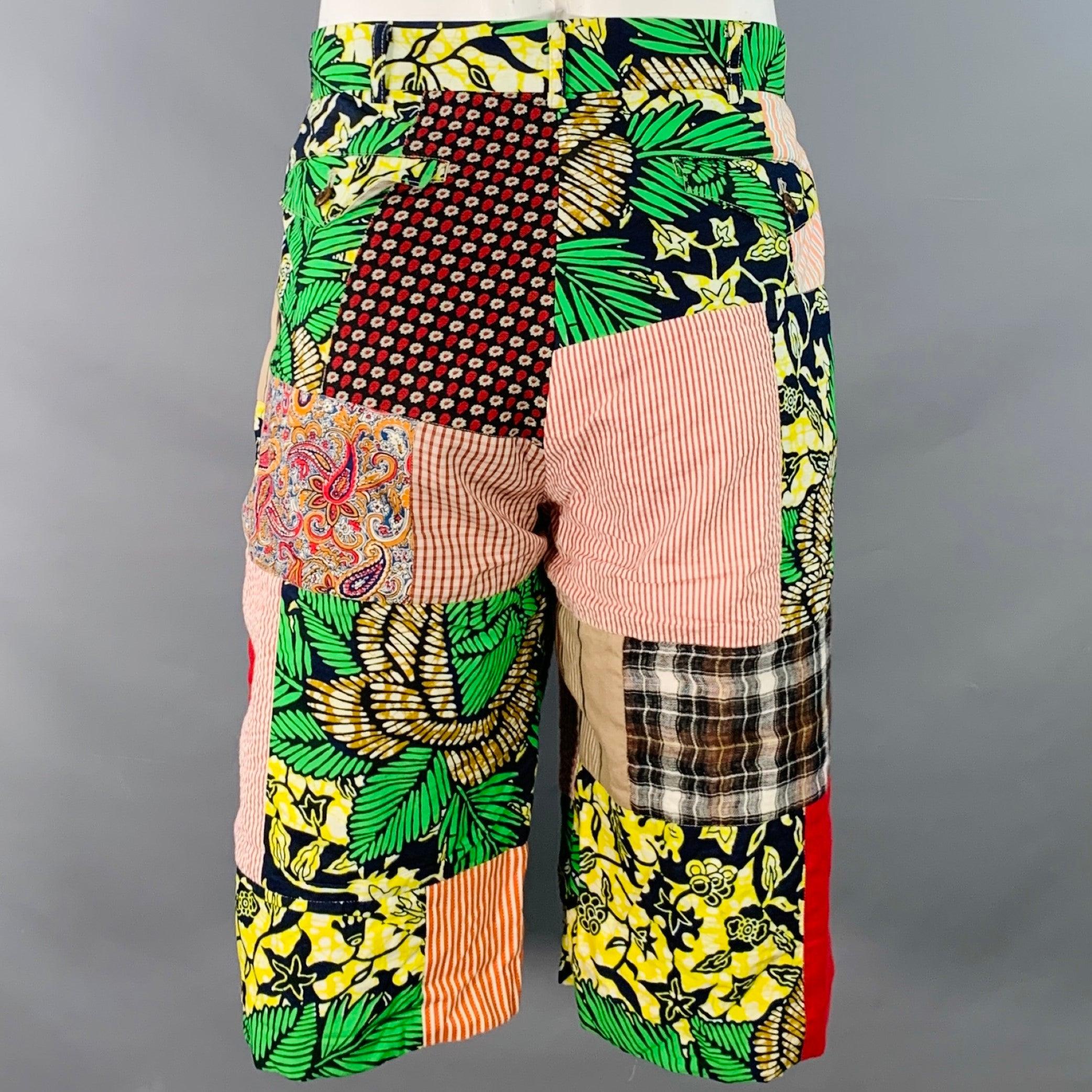 JUNYA WATANABE 2015 Größe XL Mehrfarbig Patchwork Baumwolle Leinen Plissee Shorts (Beige) im Angebot