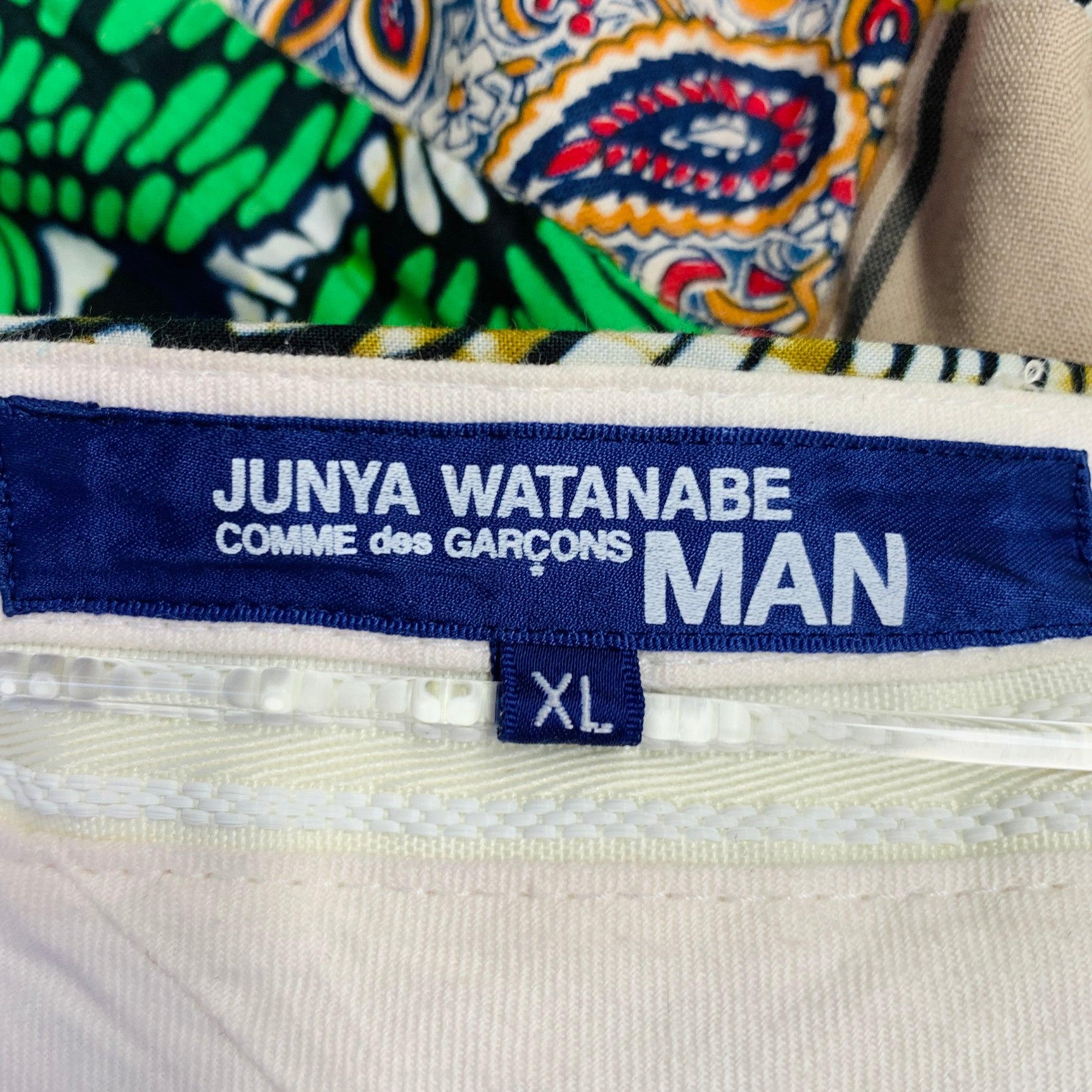 JUNYA WATANABE 2015 Größe XL Mehrfarbig Patchwork Baumwolle Leinen Plissee Shorts im Zustand „Gut“ im Angebot in San Francisco, CA