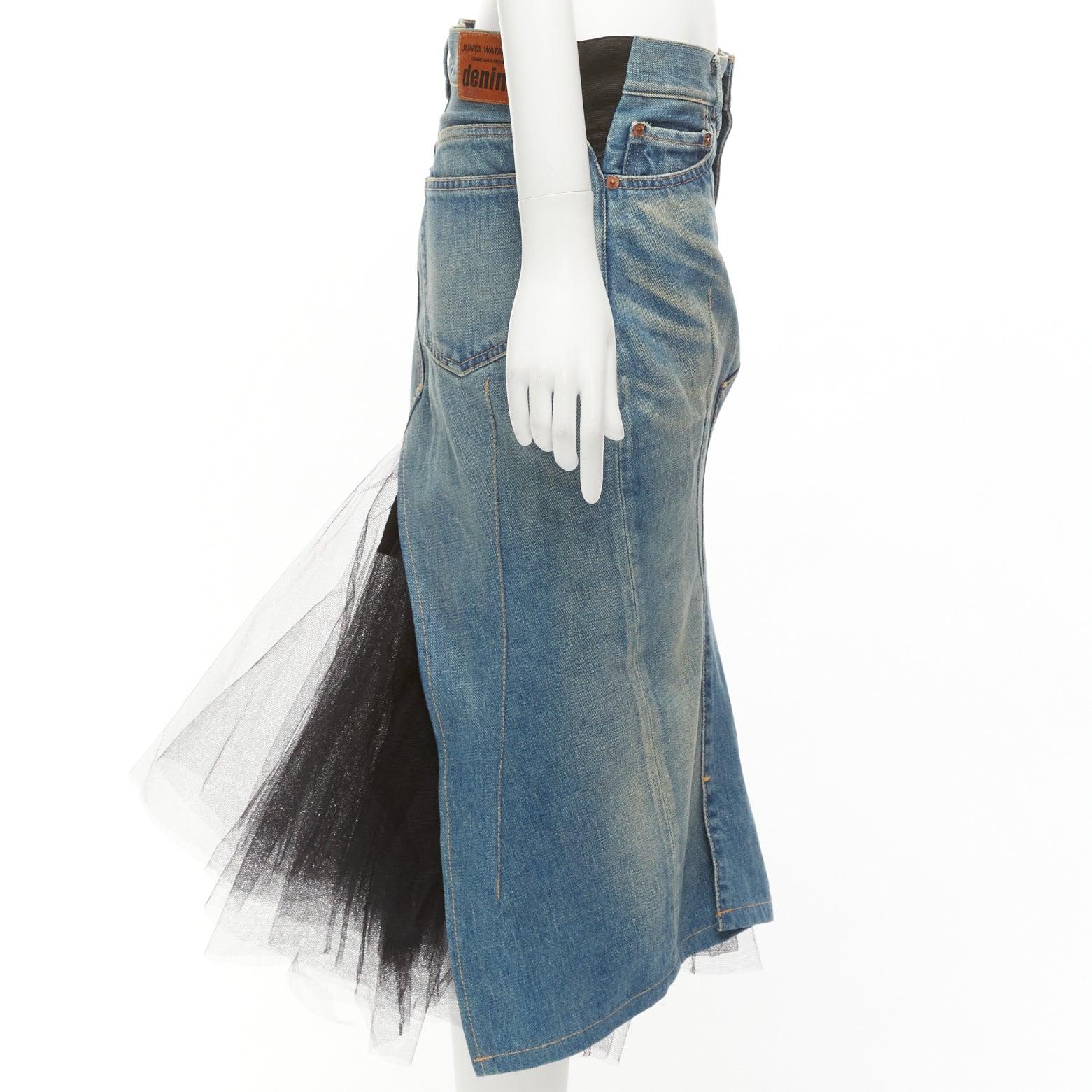 JUNYA WATANABE 2016 blue washed denim black tulle insert back midi skirt S
Reference: DYTG/A00063
Brand: Junya Watanabe
Material: Denim, Tulle
Color: Blue, Black
Pattern: Solid
Closure: Zip Fly
Lining: Black Fabric
Extra Details: Black tulle insert