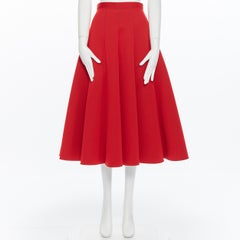 JUNYA WATANABE 2016 red scuba nylon structured pleated flared midi skirt S