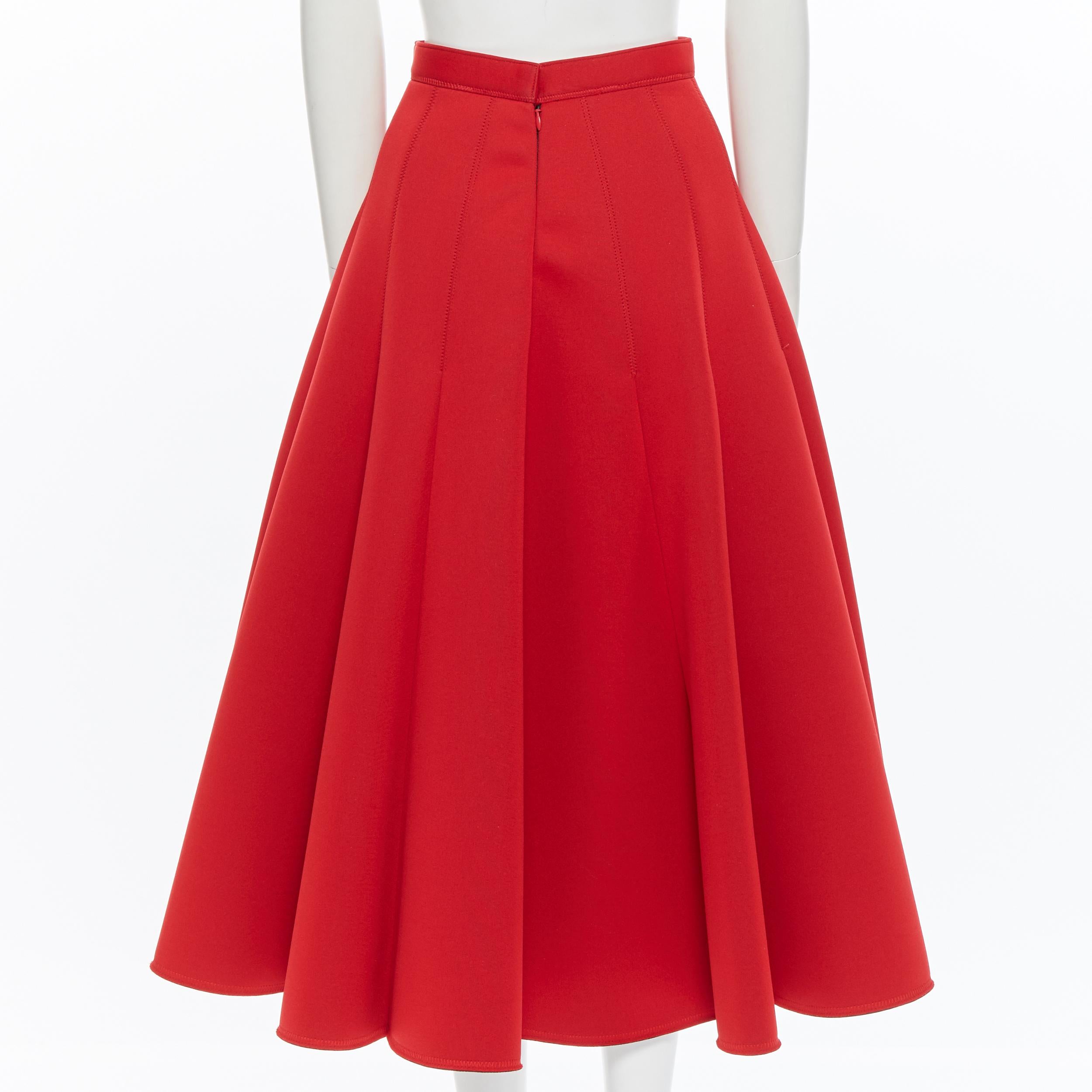 JUNYA WATANABE 2016 red scuba nylon structured pleated flared midi skirt S In Excellent Condition In Hong Kong, NT