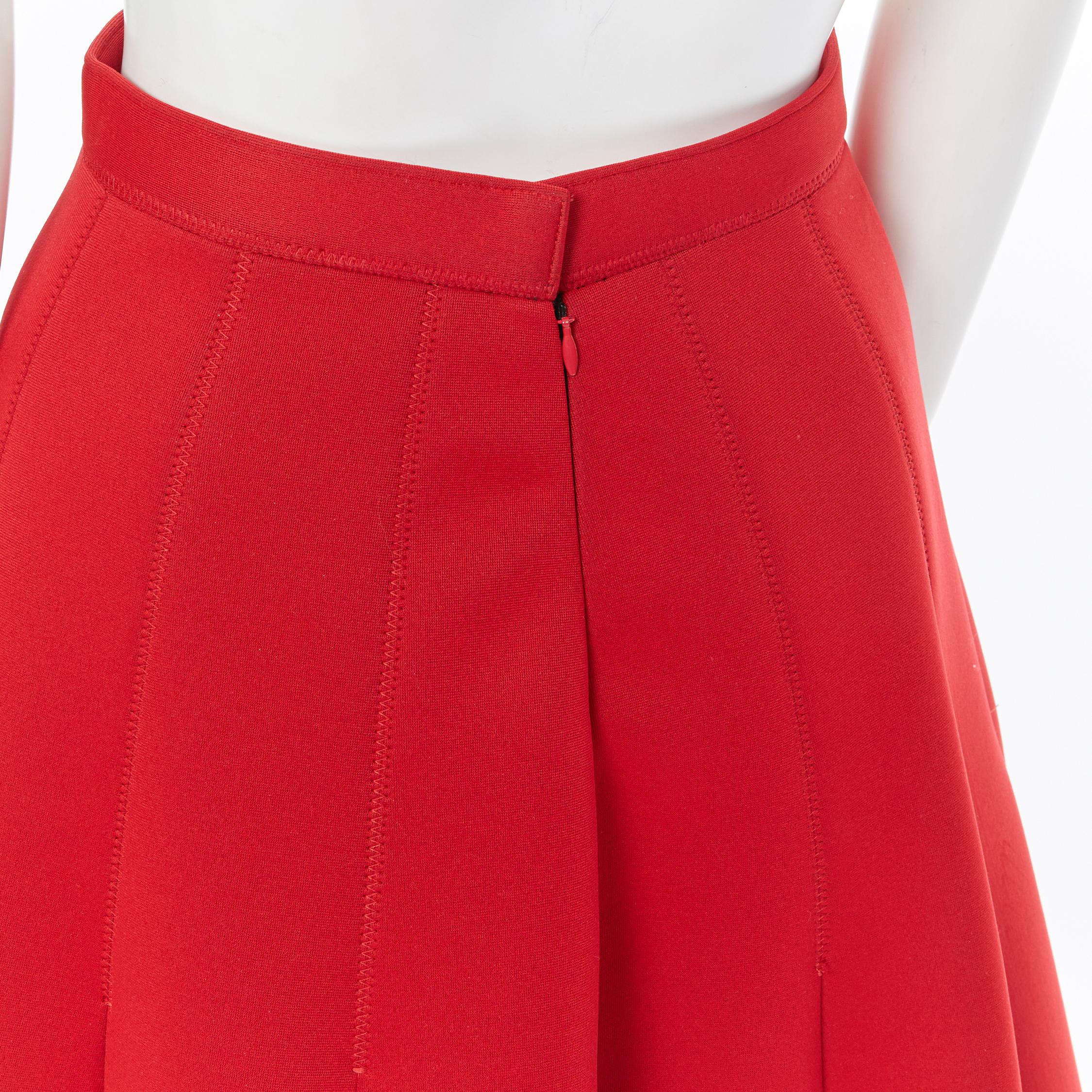 JUNYA WATANABE 2016 red scuba nylon structured pleated flared midi skirt S 2