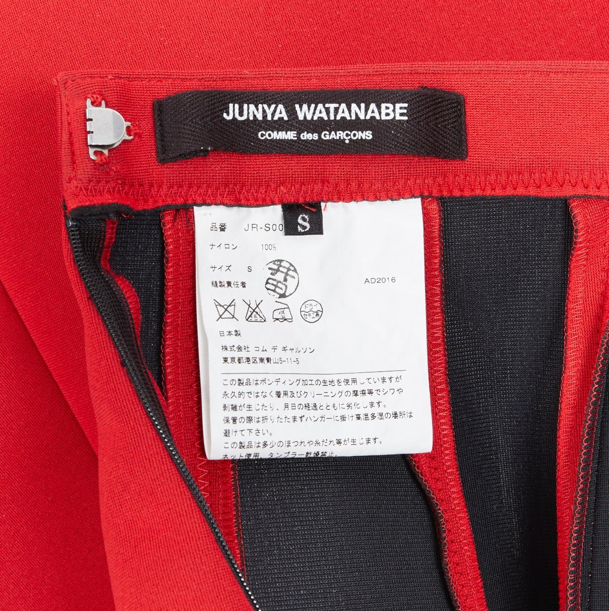 JUNYA WATANABE 2016 red scuba wool structured paneled flared knee skirt S 3